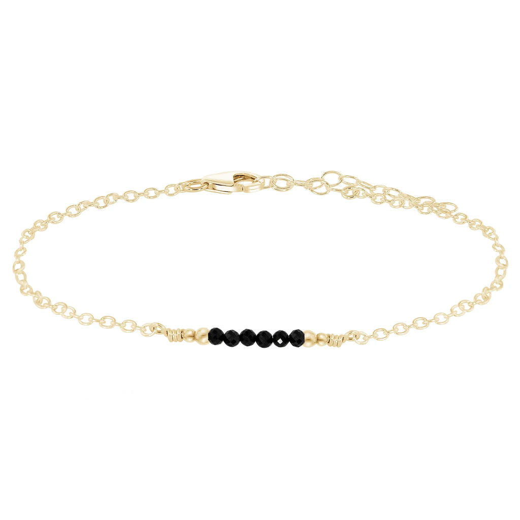 Sparkling Black Tourmaline Gemstone Faceted Bead Bar Anklet - Sparkling Black Tourmaline Gemstone Faceted Bead Bar Anklet - 14k Gold Fill - Luna Tide Handmade Crystal Jewellery