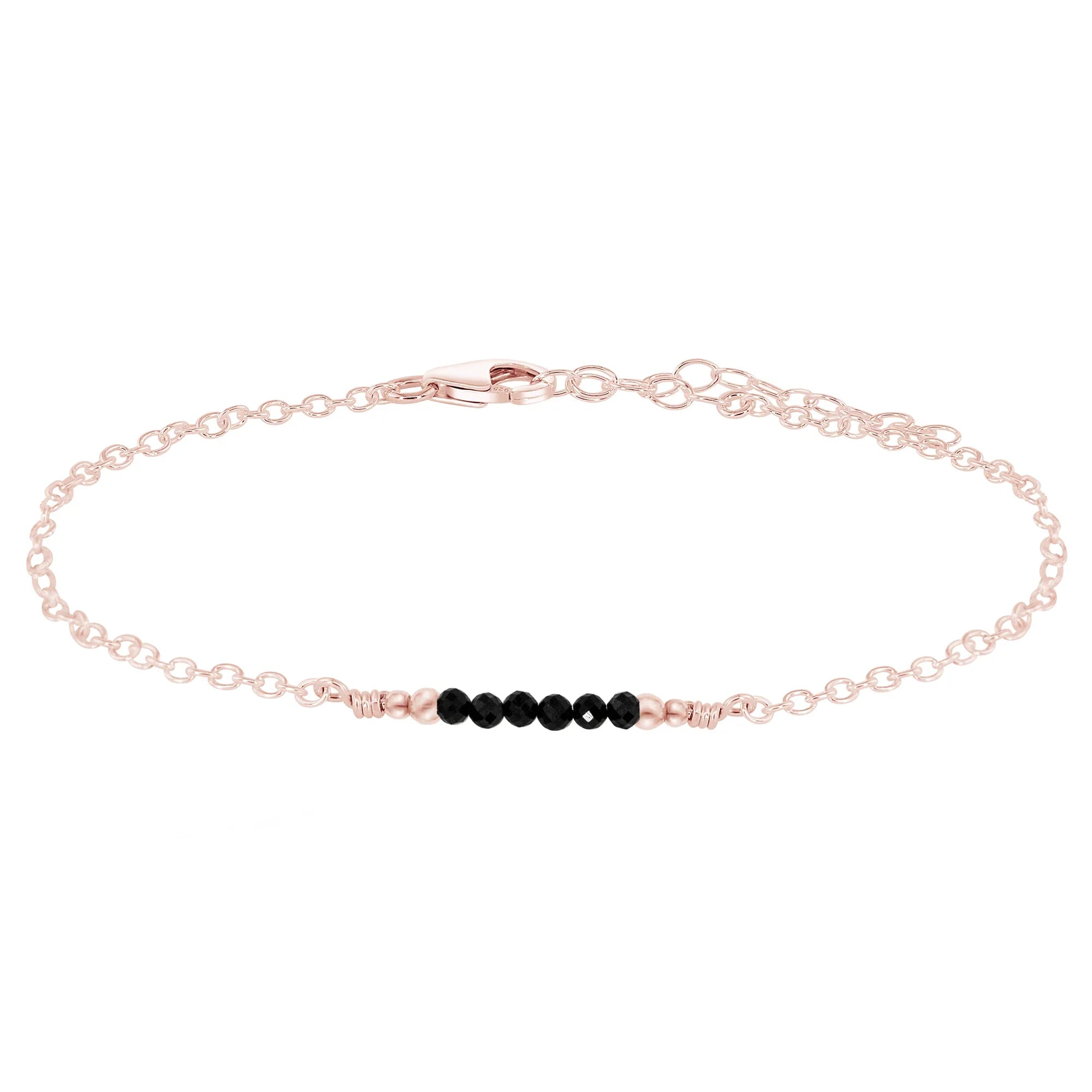 Sparkling Black Tourmaline Gemstone Faceted Bead Bar Anklet - Sparkling Black Tourmaline Gemstone Faceted Bead Bar Anklet - 14k Rose Gold Fill - Luna Tide Handmade Crystal Jewellery