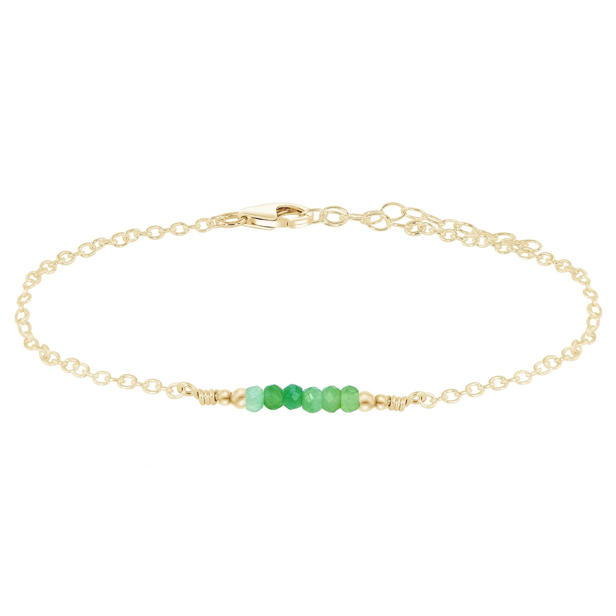 Sparkling Chrysoprase Gemstone Faceted Bead Bar Anklet - Sparkling Chrysoprase Gemstone Faceted Bead Bar Anklet - 14k Gold Fill - Luna Tide Handmade Crystal Jewellery