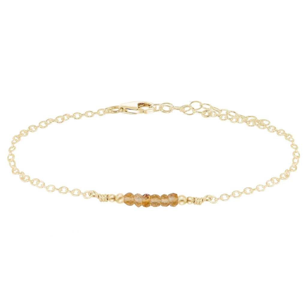 Sparkling Citrine Gemstone Faceted Bead Bar Anklet - Sparkling Citrine Gemstone Faceted Bead Bar Anklet - 14k Gold Fill - Luna Tide Handmade Crystal Jewellery