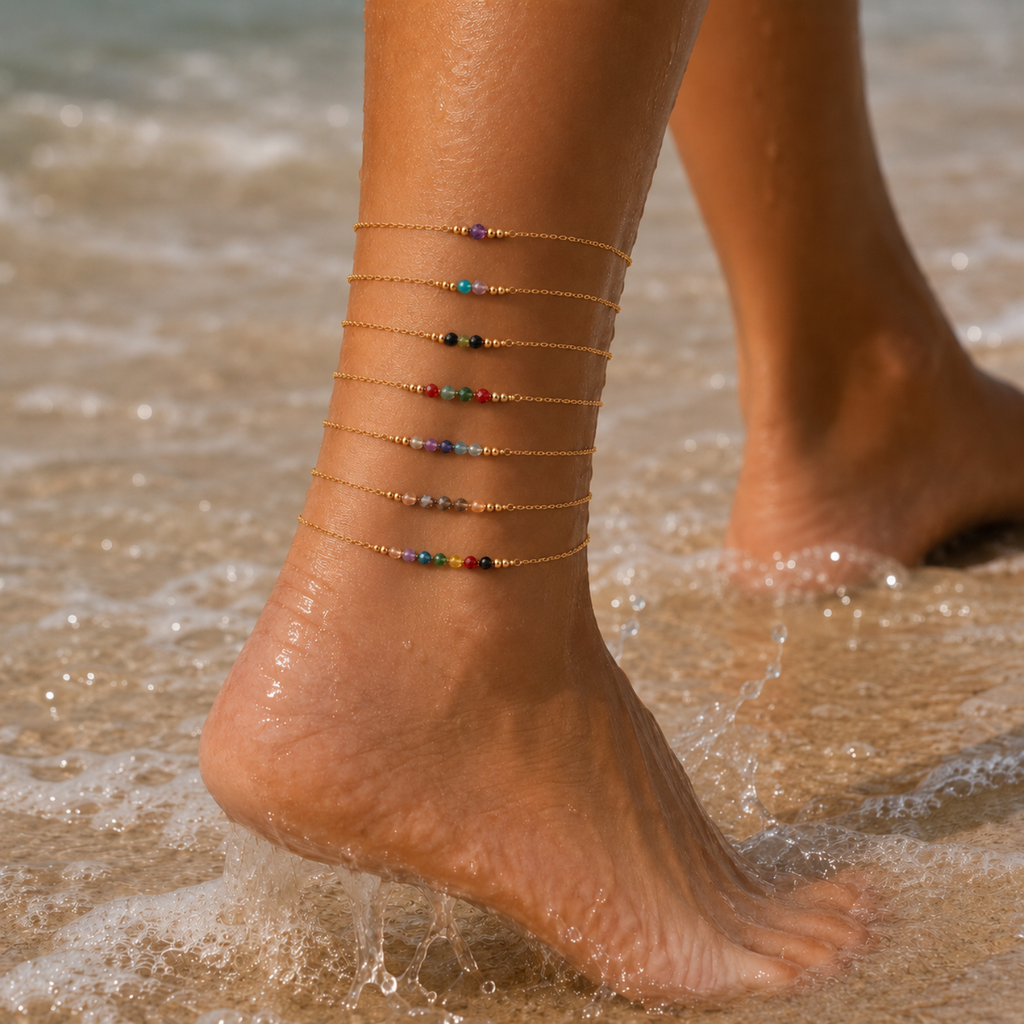 Custom Sparkling Gemstone Faceted Bead Bar Anklet
