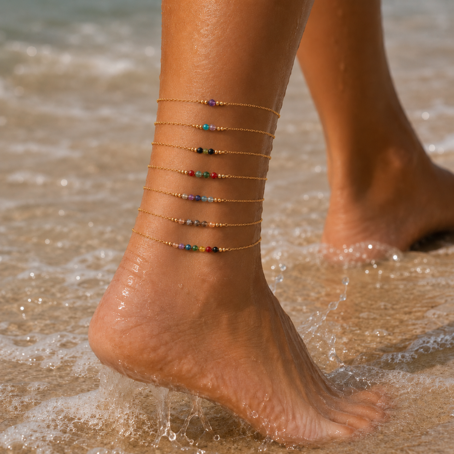 Custom Sparkling Gemstone Faceted Bead Bar Anklet