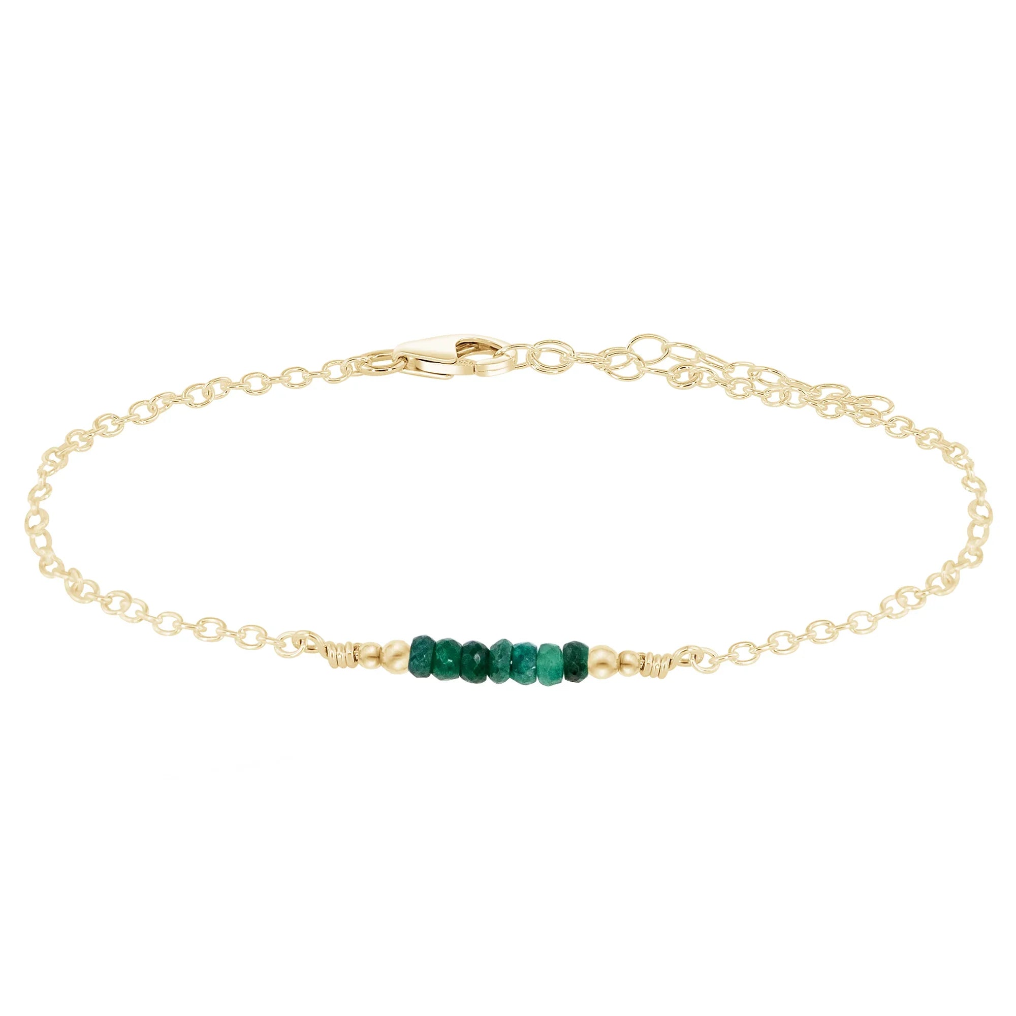 Sparkling Emerald Gemstone Faceted Bead Bar Anklet - Sparkling Emerald Gemstone Faceted Bead Bar Anklet - 14k Gold Fill - Luna Tide Handmade Crystal Jewellery