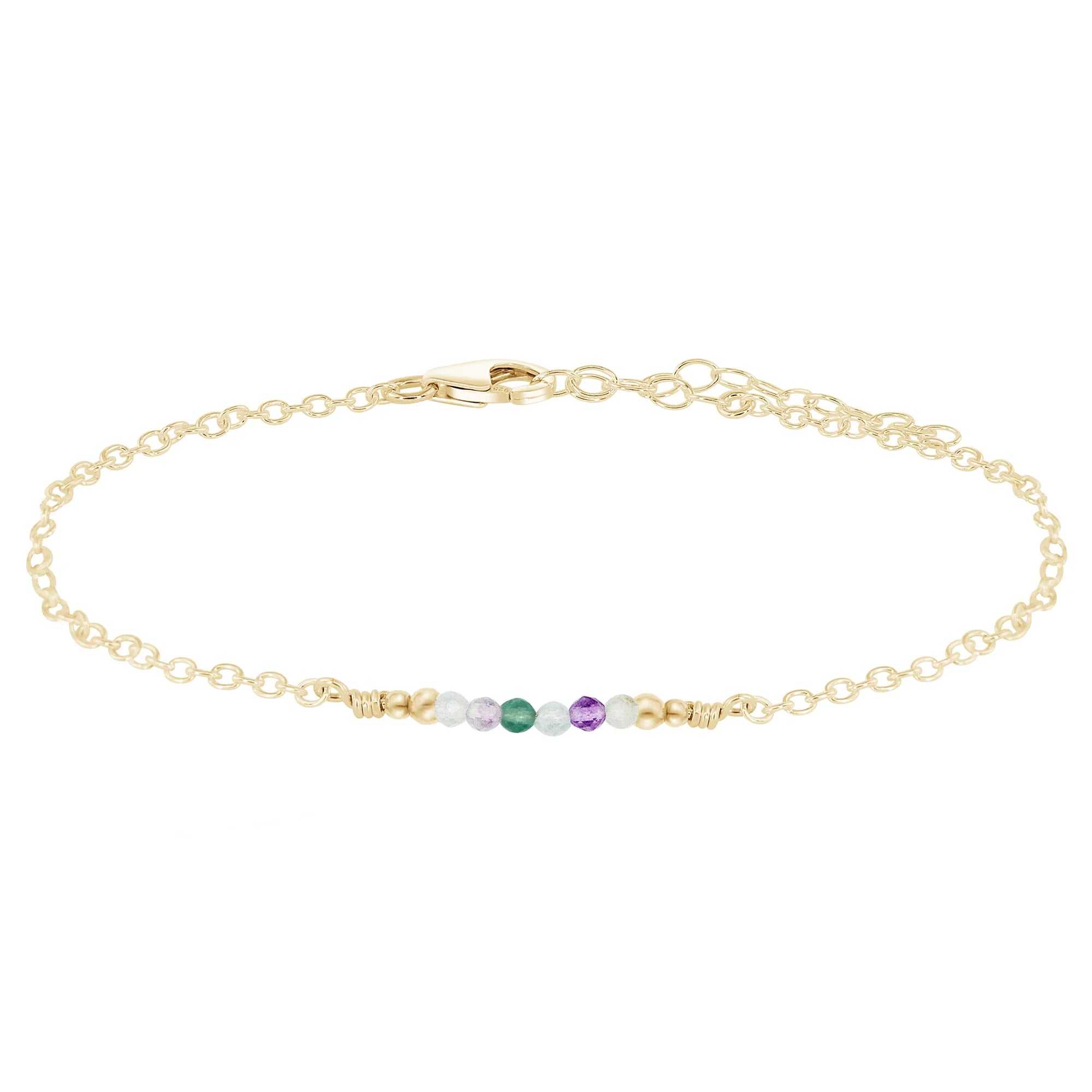 Sparkling Fluorite Gemstone Faceted Bead Bar Anklet - Sparkling Fluorite Gemstone Faceted Bead Bar Anklet - 14k Gold Fill - Luna Tide Handmade Crystal Jewellery