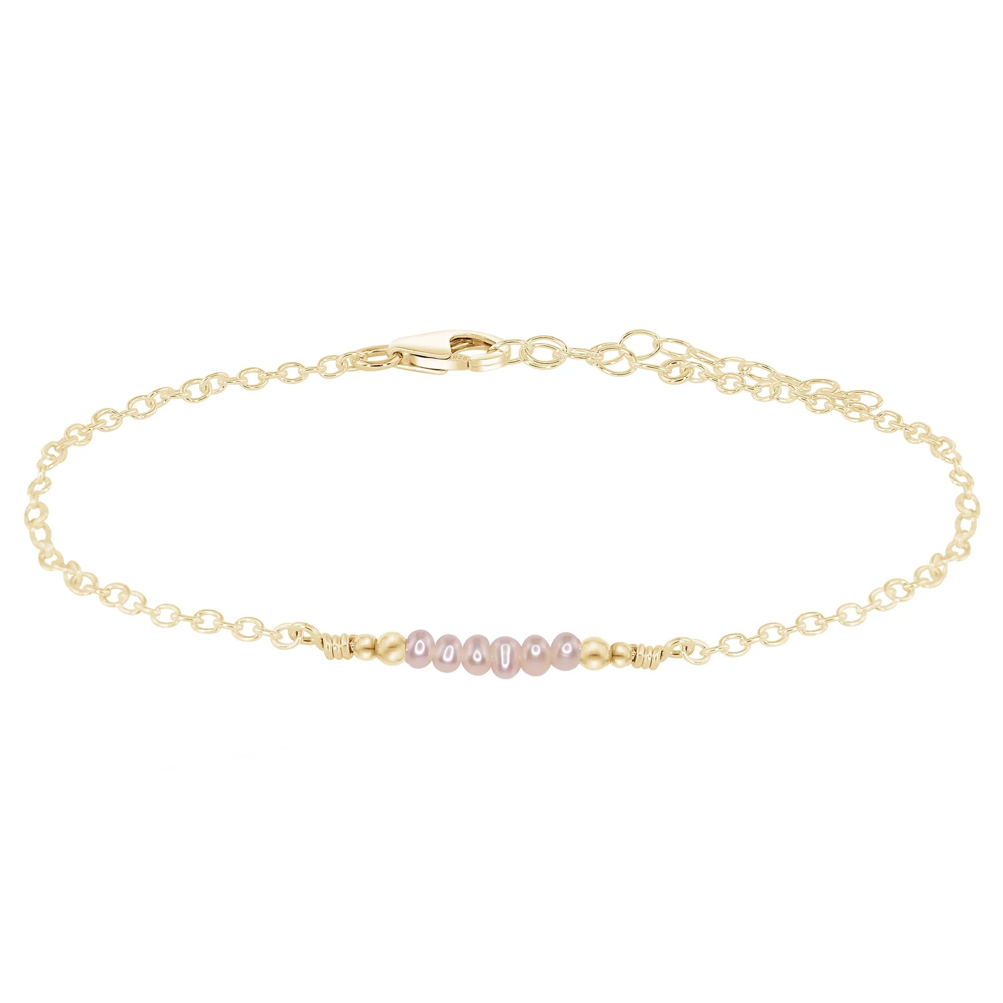 Sparkling Freshwater Pearl Faceted Bead Bar Anklet - Sparkling Freshwater Pearl Faceted Bead Bar Anklet - 14k Gold Fill - Luna Tide Handmade Crystal Jewellery