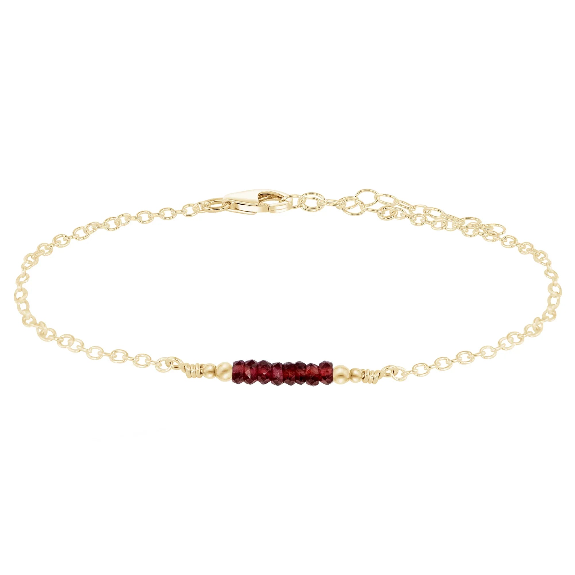 Sparkling Garnet Gemstone Faceted Bead Bar Anklet - Sparkling Garnet Gemstone Faceted Bead Bar Anklet - 14k Gold Fill - Luna Tide Handmade Crystal Jewellery