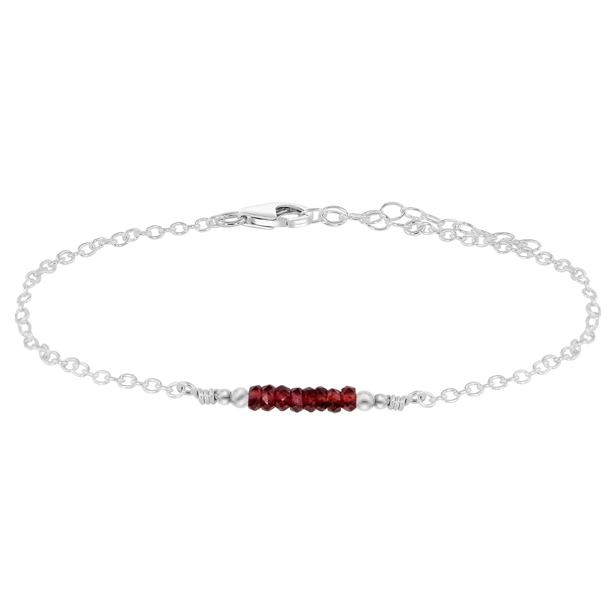 Sparkling Garnet Gemstone Faceted Bead Bar Anklet - Sparkling Garnet Gemstone Faceted Bead Bar Anklet - Sterling Silver - Luna Tide Handmade Crystal Jewellery