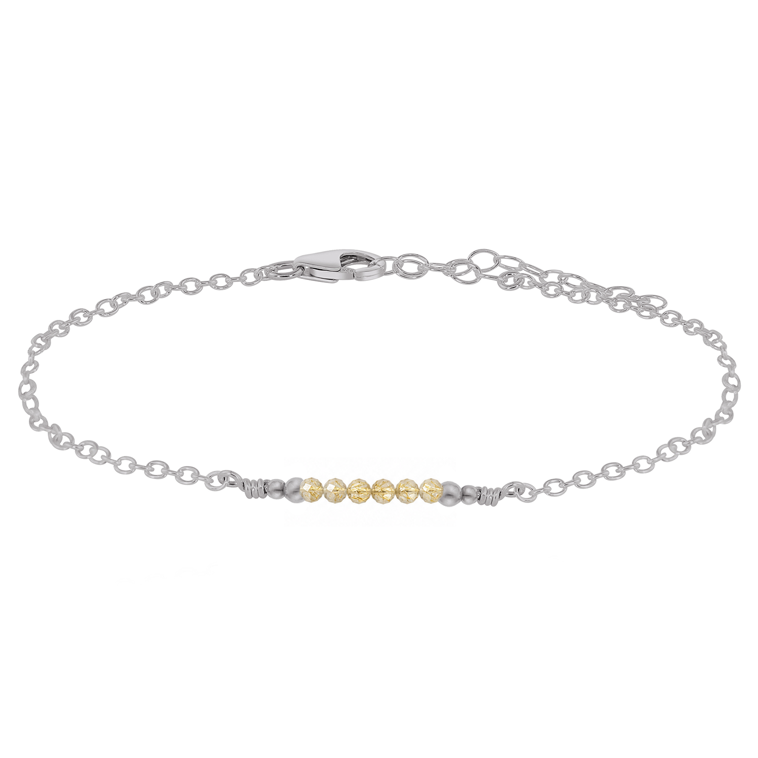 Sparkling Golden Rutilated Quartz Gemstone Faceted Bead Bar Anklet