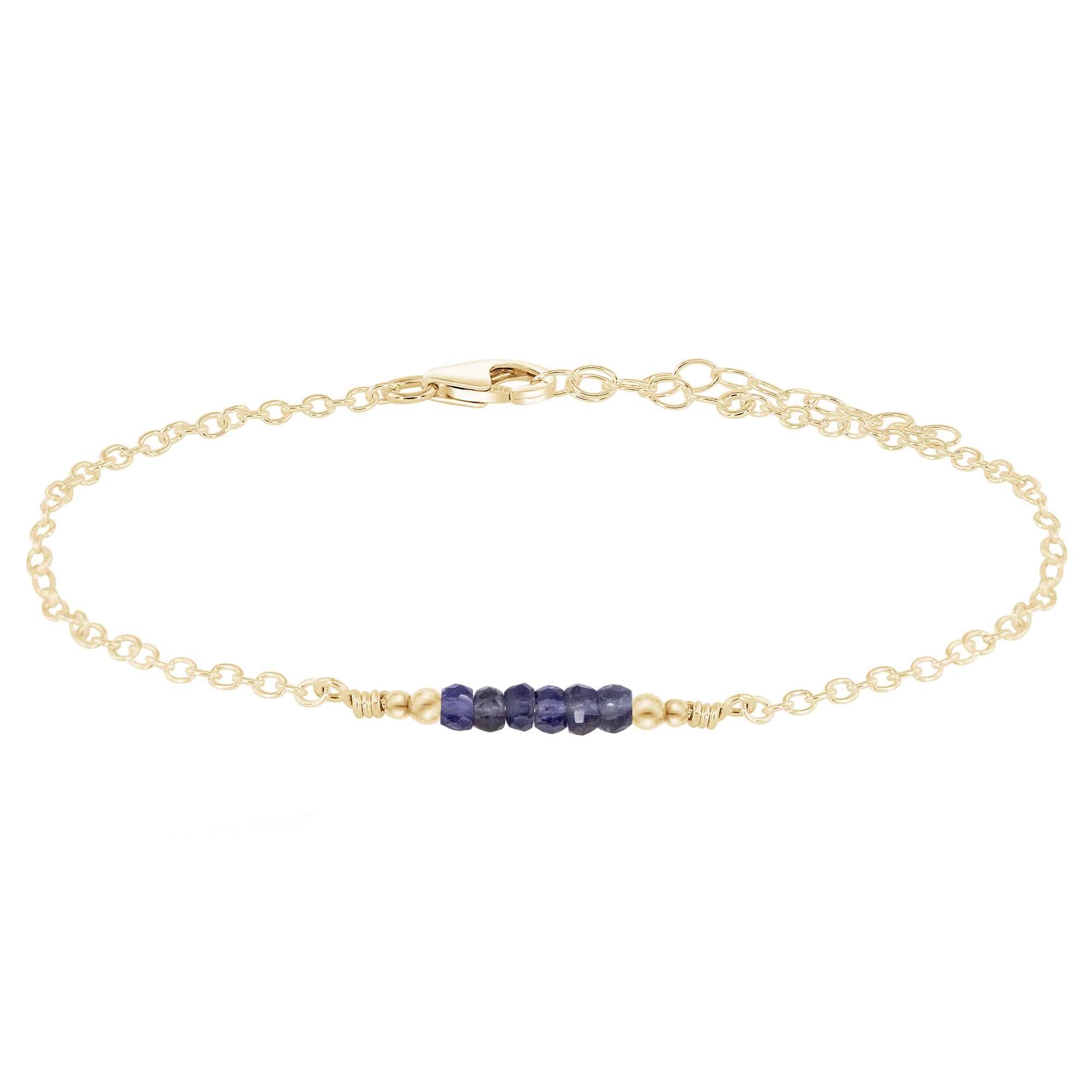 Sparkling Iolite Gemstone Faceted Bead Bar Anklet