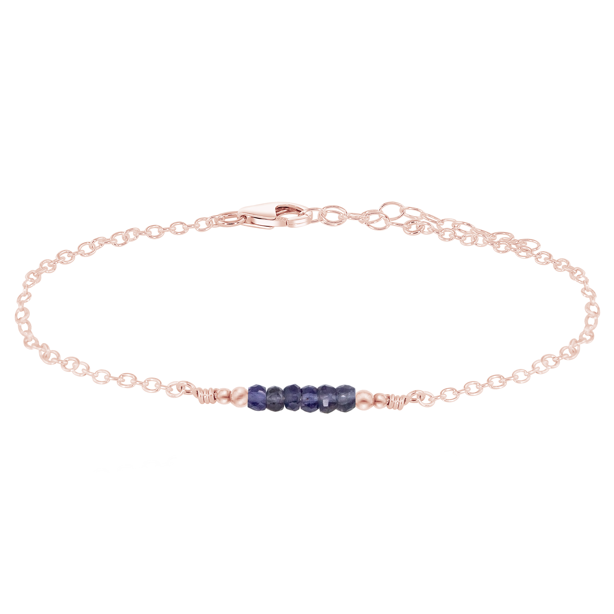 Sparkling Iolite Gemstone Faceted Bead Bar Anklet