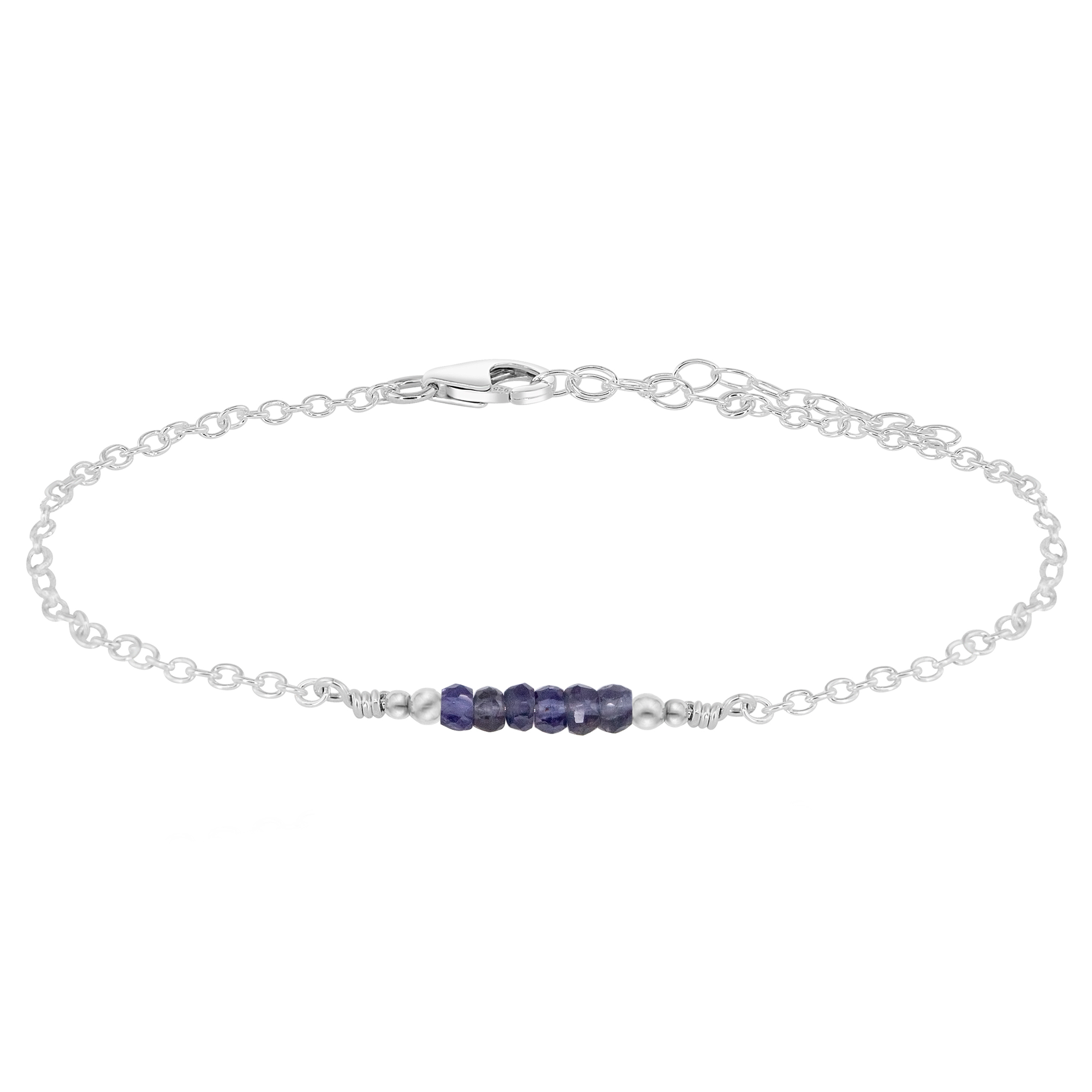 Sparkling Iolite Gemstone Faceted Bead Bar Anklet