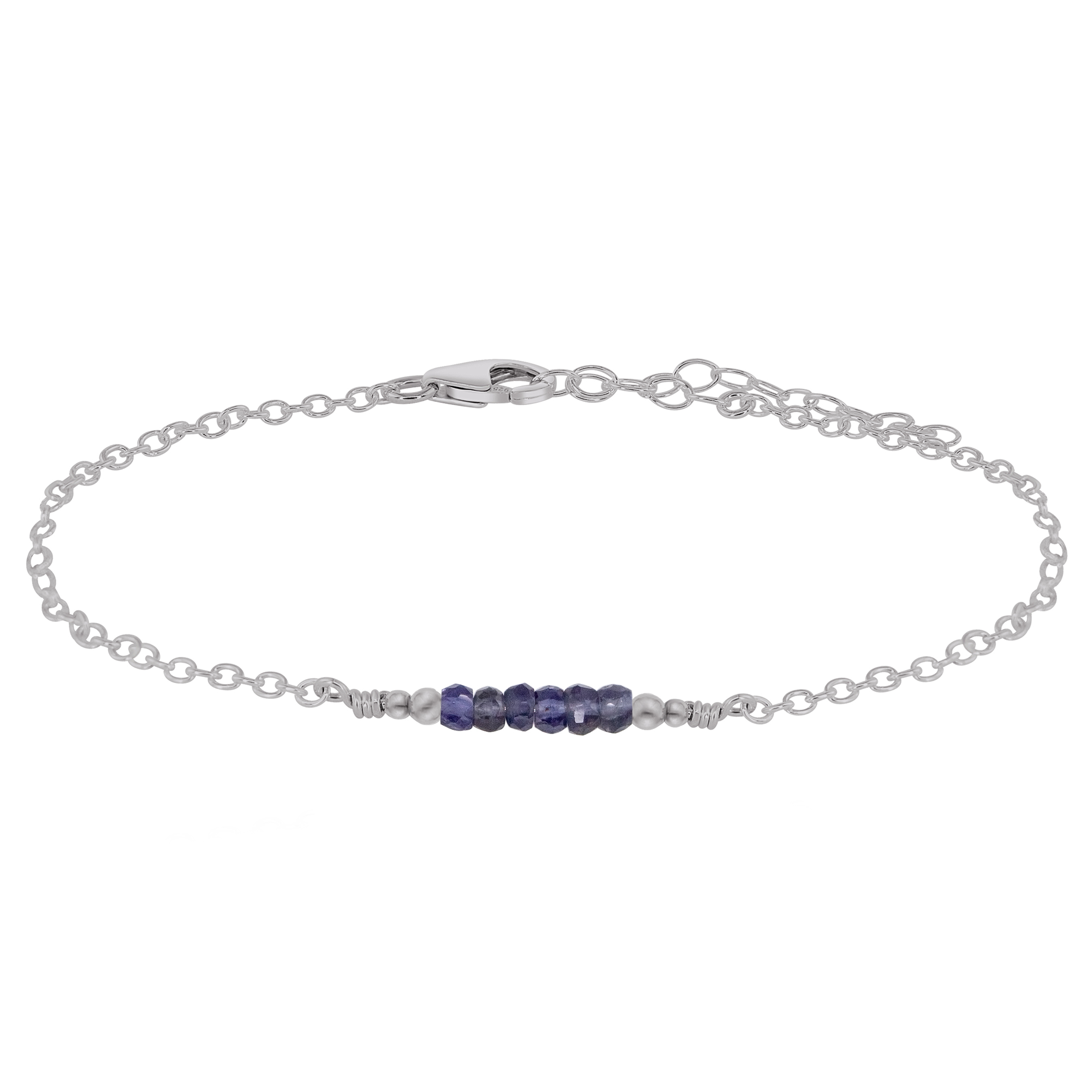 Sparkling Iolite Gemstone Faceted Bead Bar Anklet
