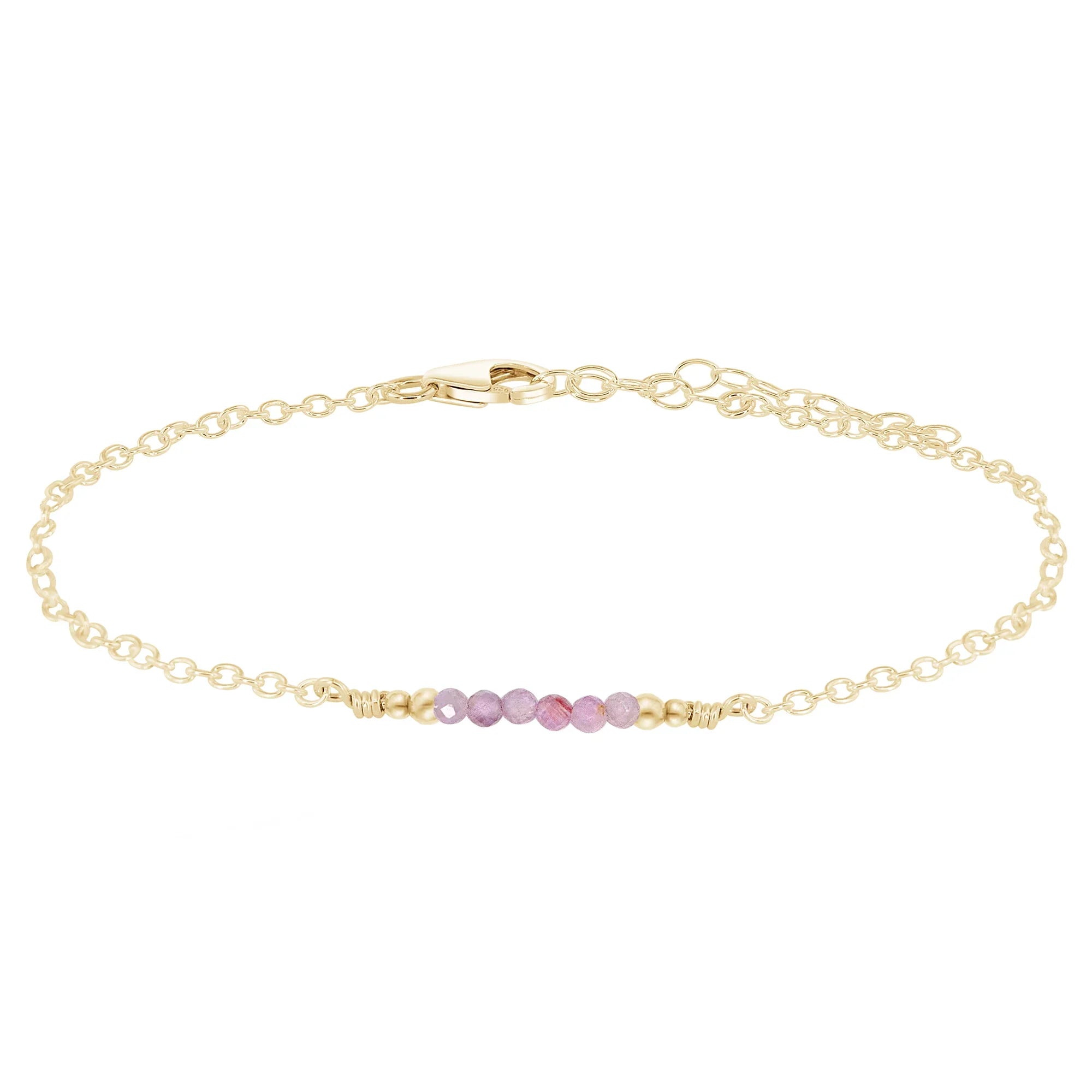 Sparkling Kunzite Gemstone Faceted Bead Bar Anklet - Sparkling Kunzite Gemstone Faceted Bead Bar Anklet - 14k Gold Fill - Luna Tide Handmade Crystal Jewellery
