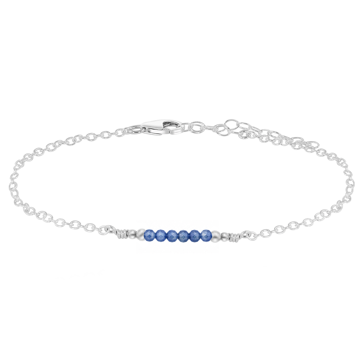 Sparkling Kyanite Gemstone Faceted Bead Bar Anklet