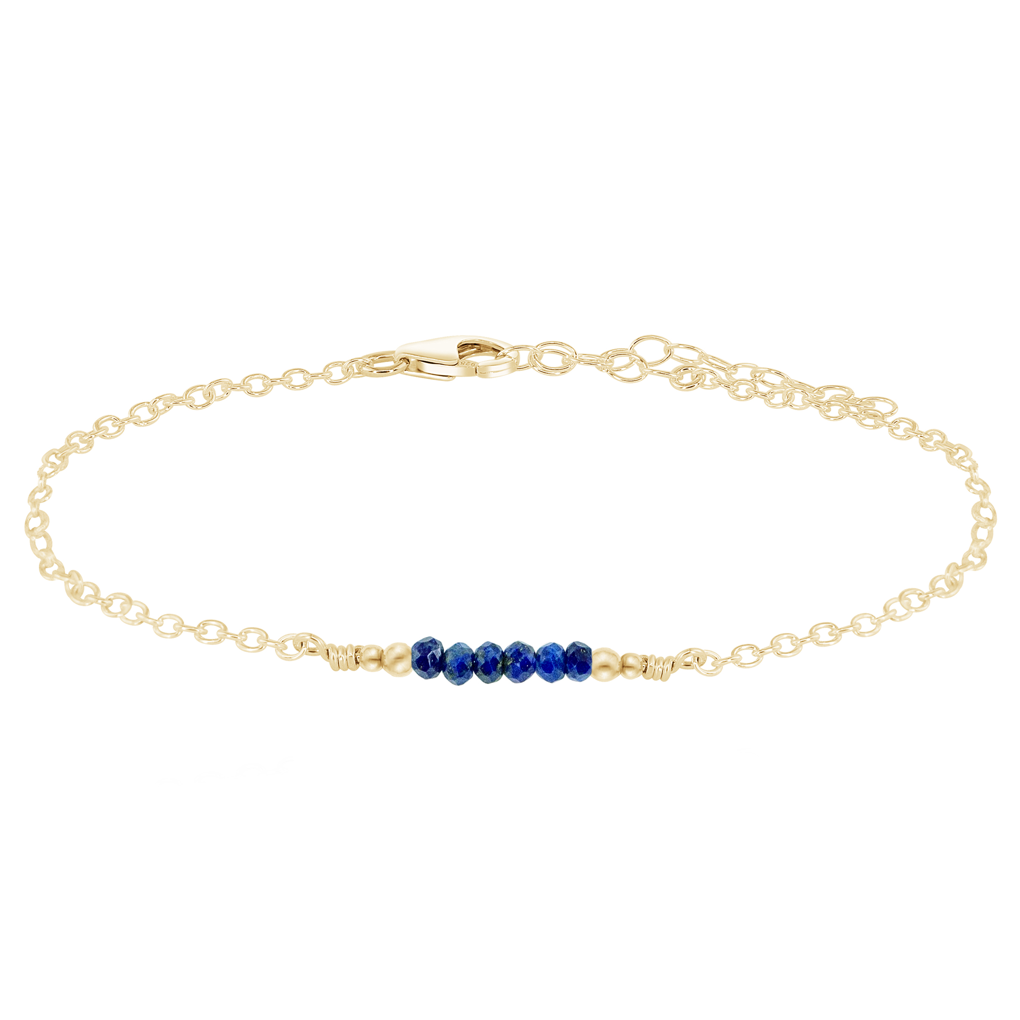Sparkling Lapis Lazuli Gemstone Faceted Bead Bar Anklet