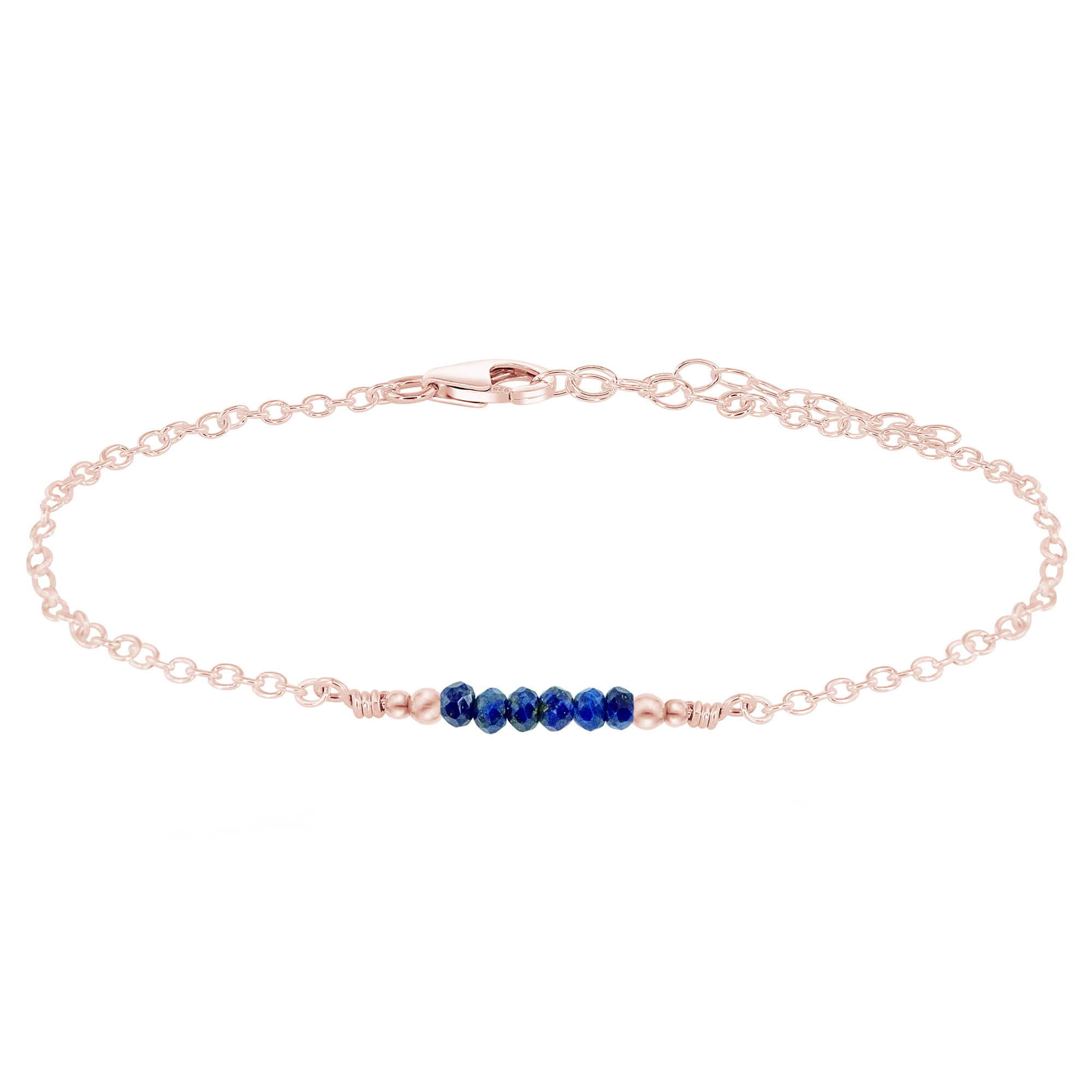 Sparkling Lapis Lazuli Gemstone Faceted Bead Bar Anklet