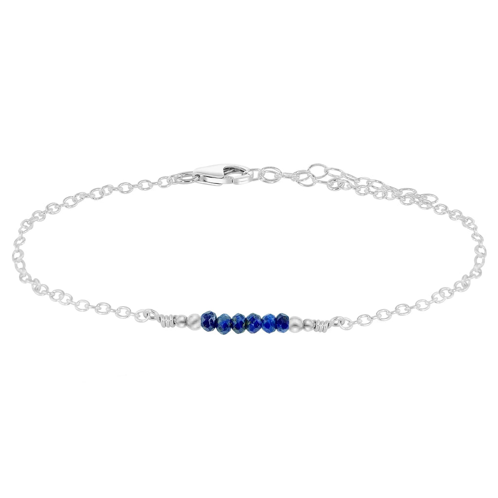 Sparkling Lapis Lazuli Gemstone Faceted Bead Bar Anklet - Sparkling Lapis Lazuli Gemstone Faceted Bead Bar Anklet - Sterling Silver - Luna Tide Handmade Crystal Jewellery