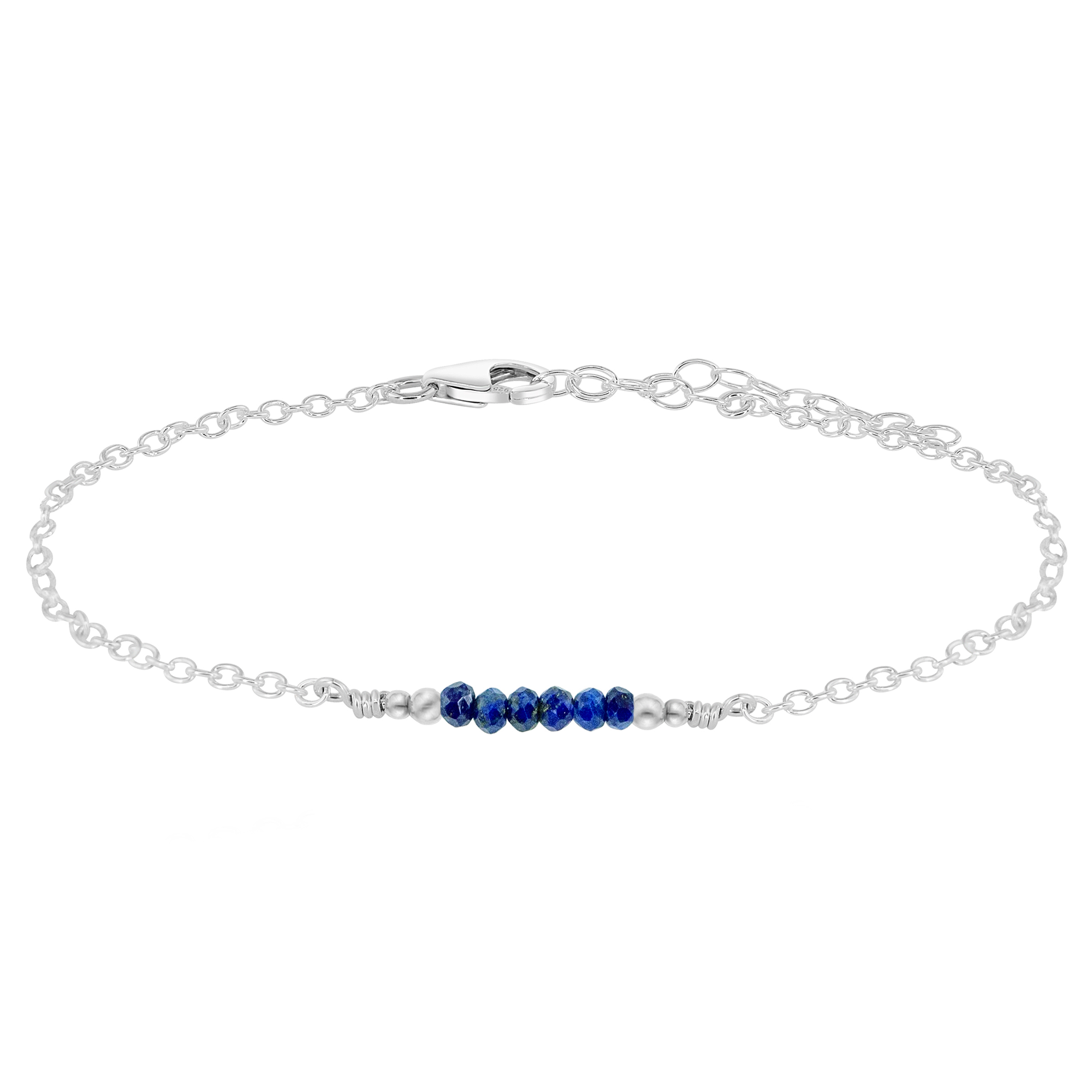 Sparkling Lapis Lazuli Gemstone Faceted Bead Bar Anklet