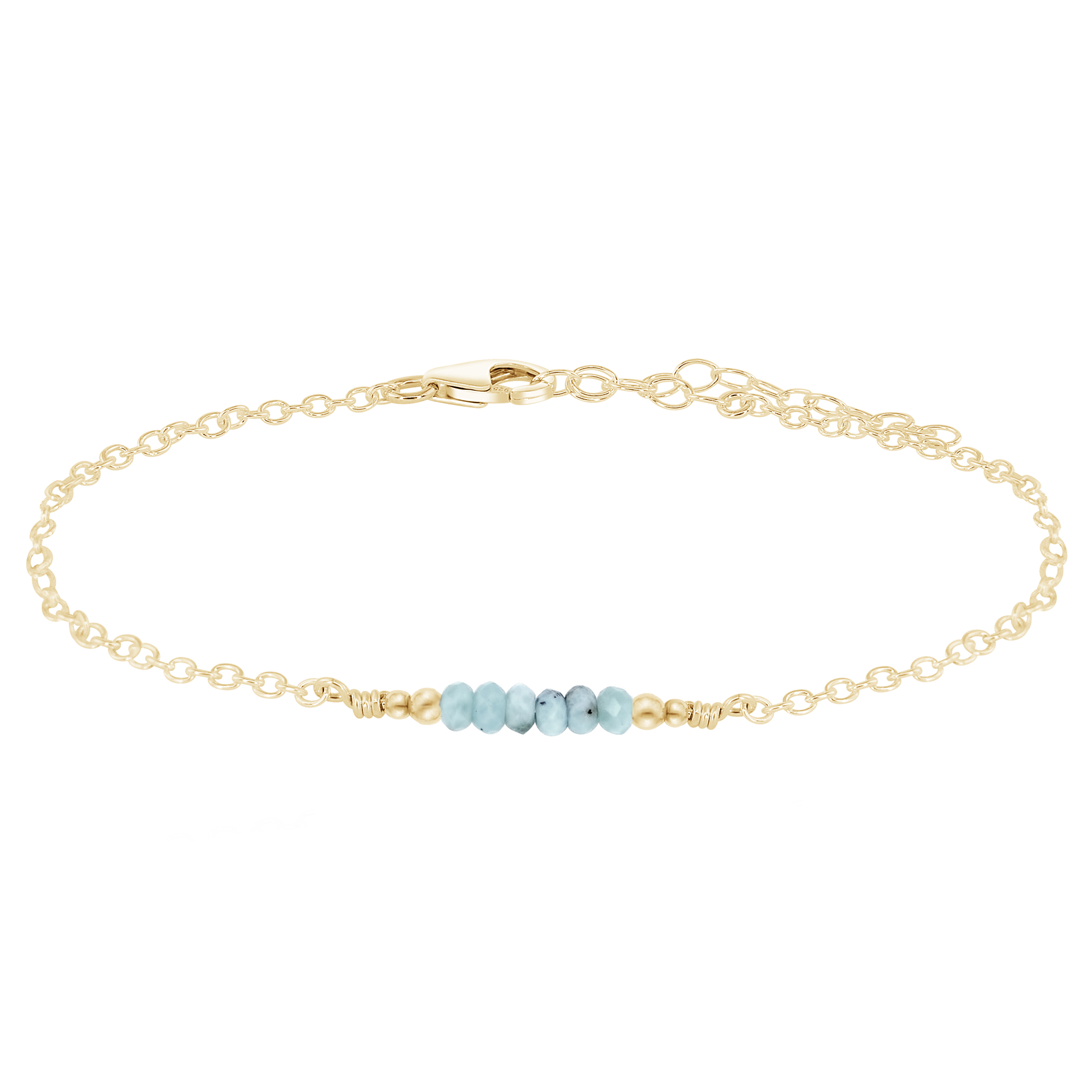 Sparkling Larimar Gemstone Faceted Bead Bar Anklet