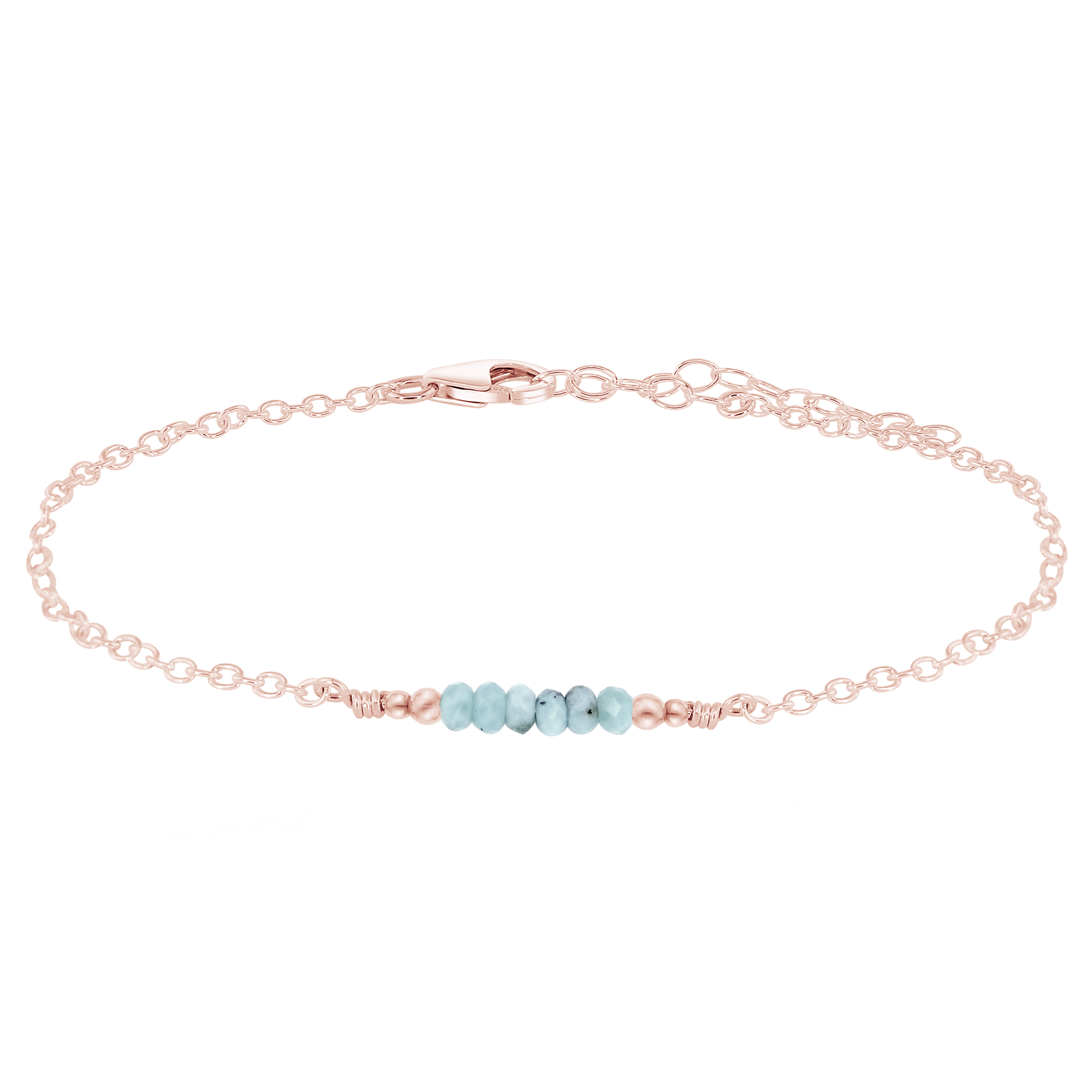 Sparkling Larimar Gemstone Faceted Bead Bar Anklet