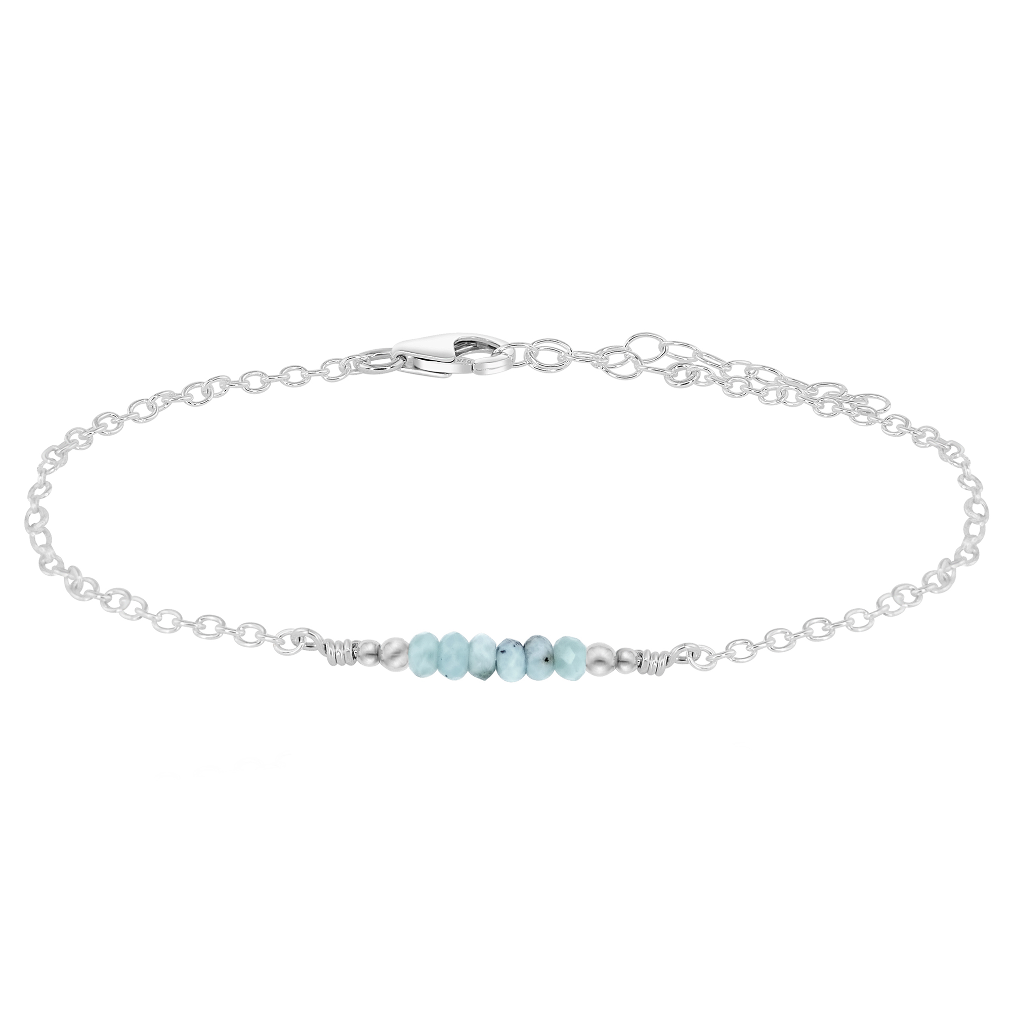 Sparkling Larimar Gemstone Faceted Bead Bar Anklet