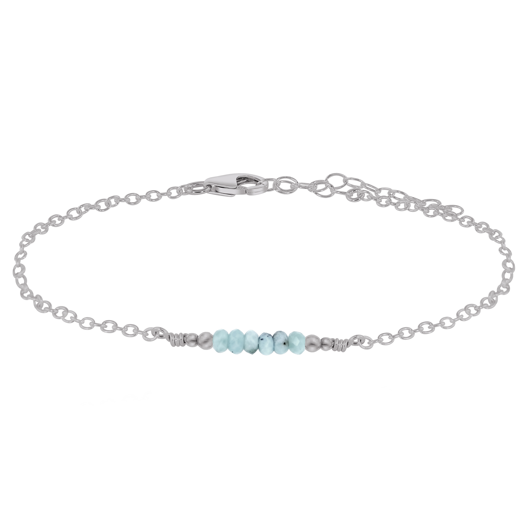Sparkling Larimar Gemstone Faceted Bead Bar Anklet