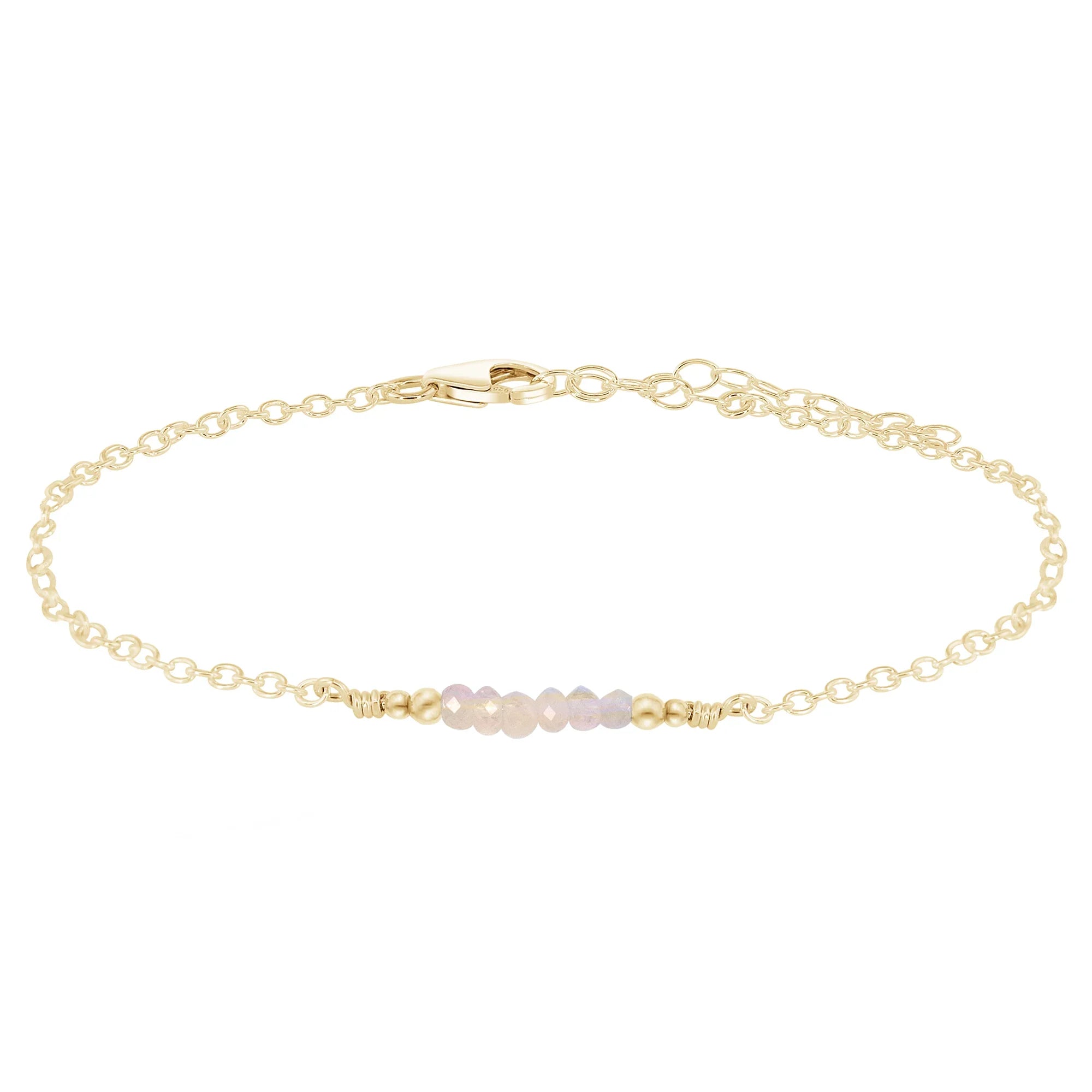 Sparkling Rainbow Moonstone Gemstone Faceted Bead Bar Anklet - Sparkling Rainbow Moonstone Gemstone Faceted Bead Bar Anklet - 14k Gold Fill - Luna Tide Handmade Crystal Jewellery
