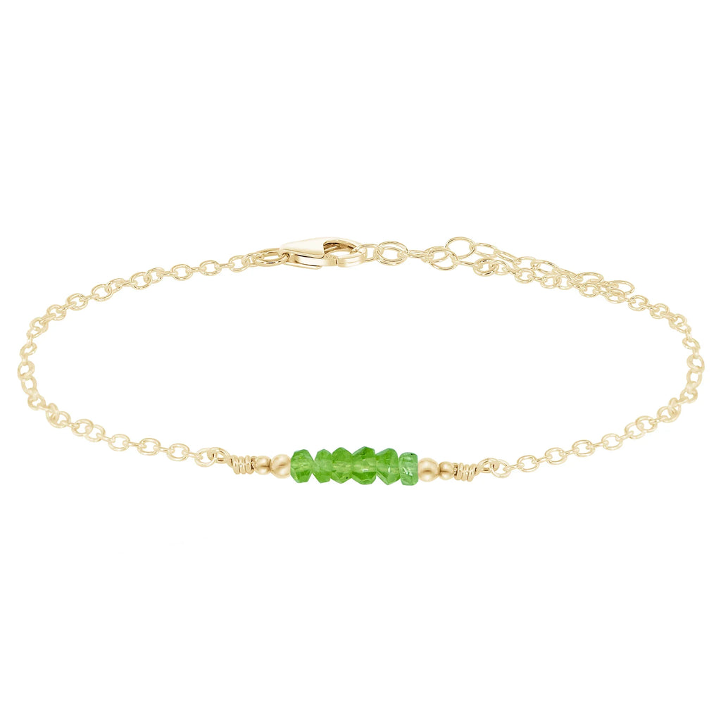 Sparkling Peridot Gemstone Faceted Bead Bar Anklet - Sparkling Peridot Gemstone Faceted Bead Bar Anklet - 14k Gold Fill - Luna Tide Handmade Crystal Jewellery