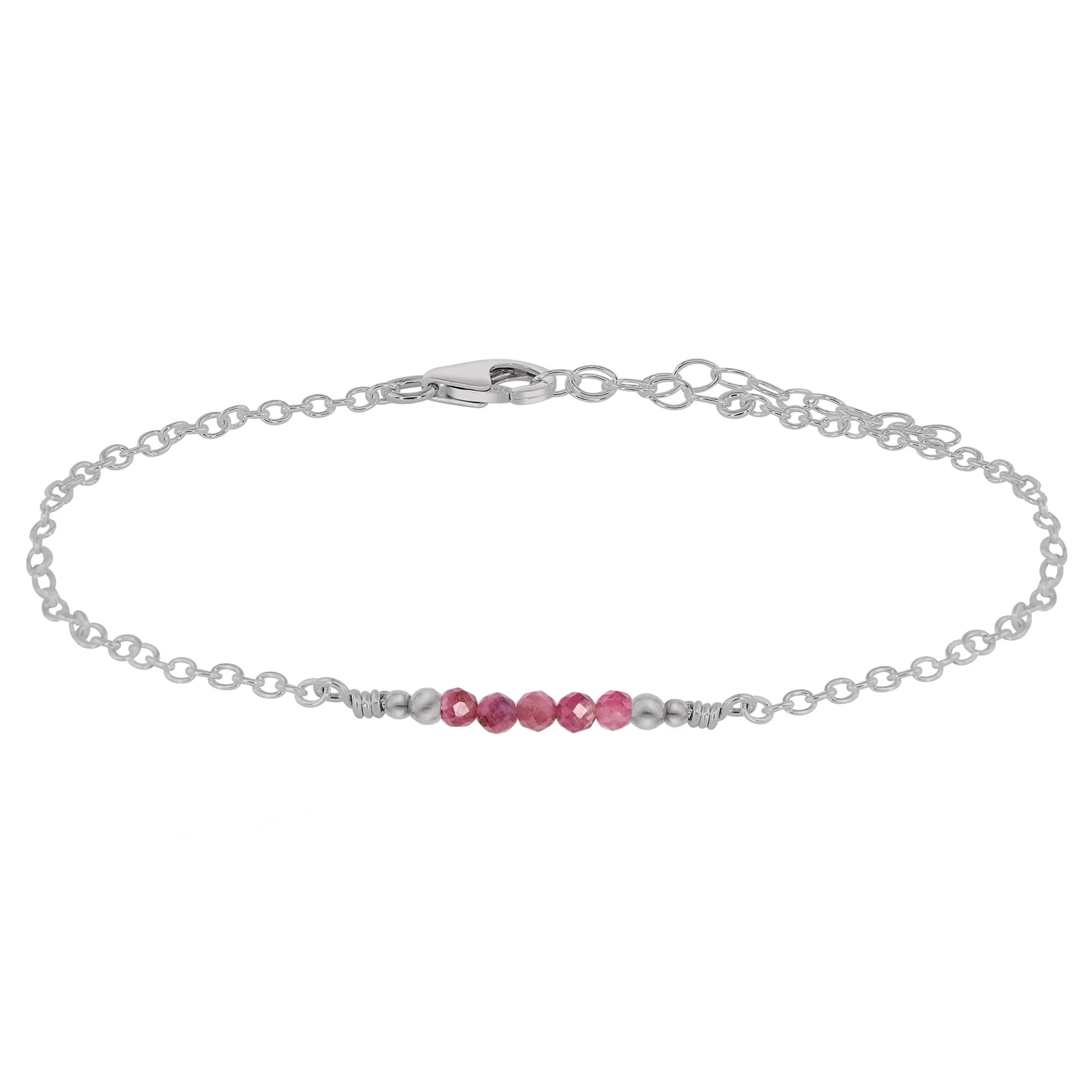 Sparkling Pink Tourmaline Gemstone Faceted Bead Bar Anklet - Sparkling Pink Tourmaline Gemstone Faceted Bead Bar Anklet - Stainless Steel - Luna Tide Handmade Crystal Jewellery