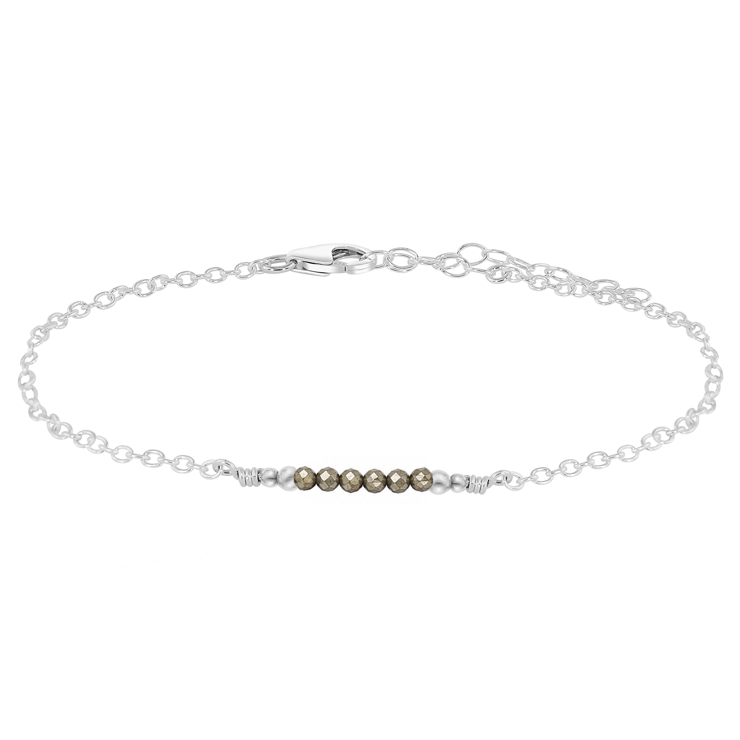 Sparkling Pyrite Gemstone Faceted Bead Bar Anklet