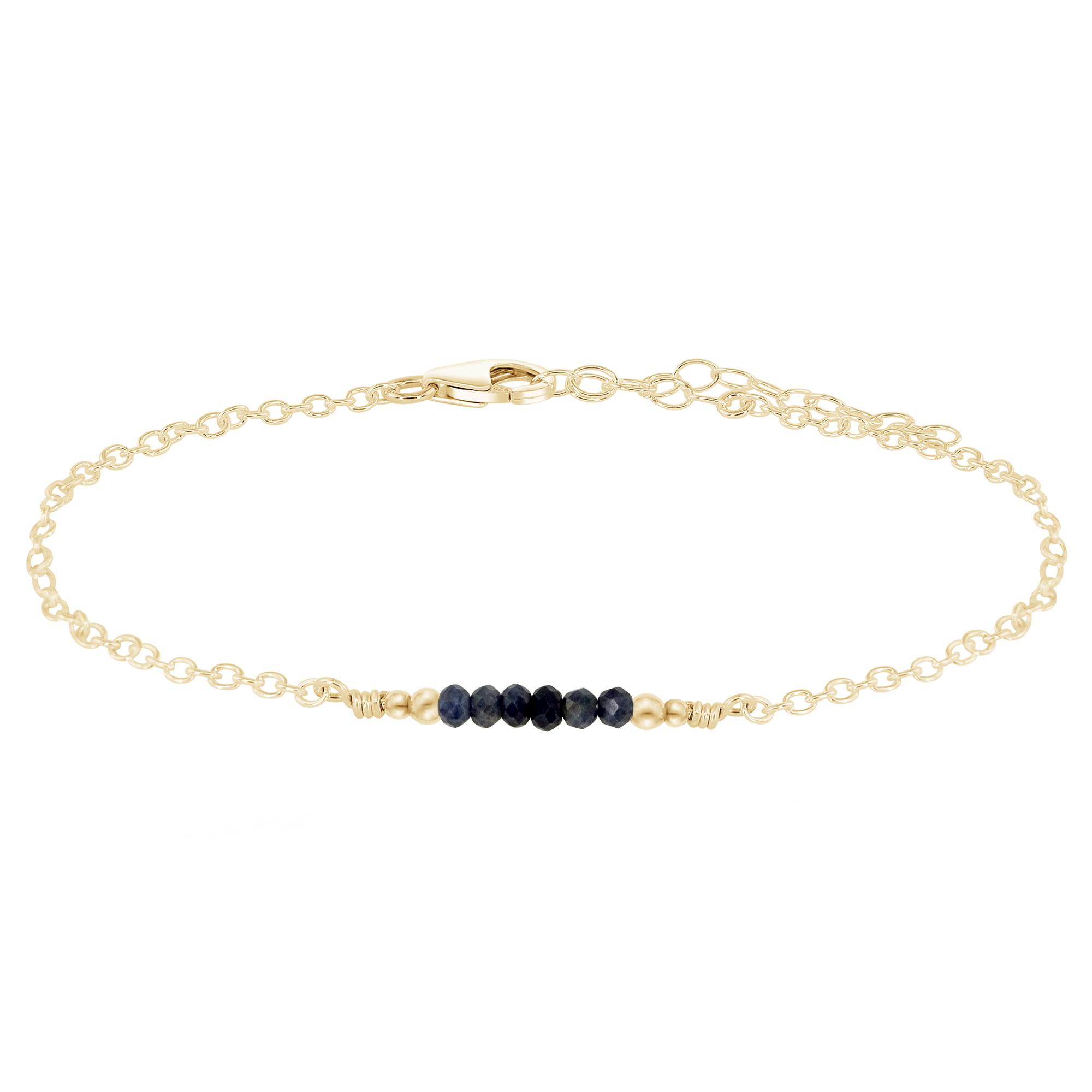 Sparkling Sapphire Gemstone Faceted Bead Bar Anklet