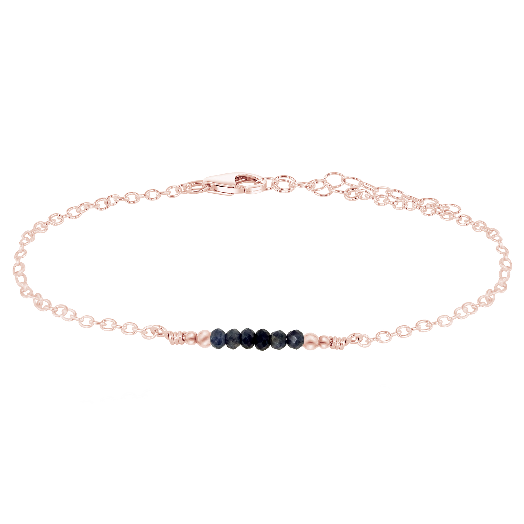 Sparkling Sapphire Gemstone Faceted Bead Bar Anklet
