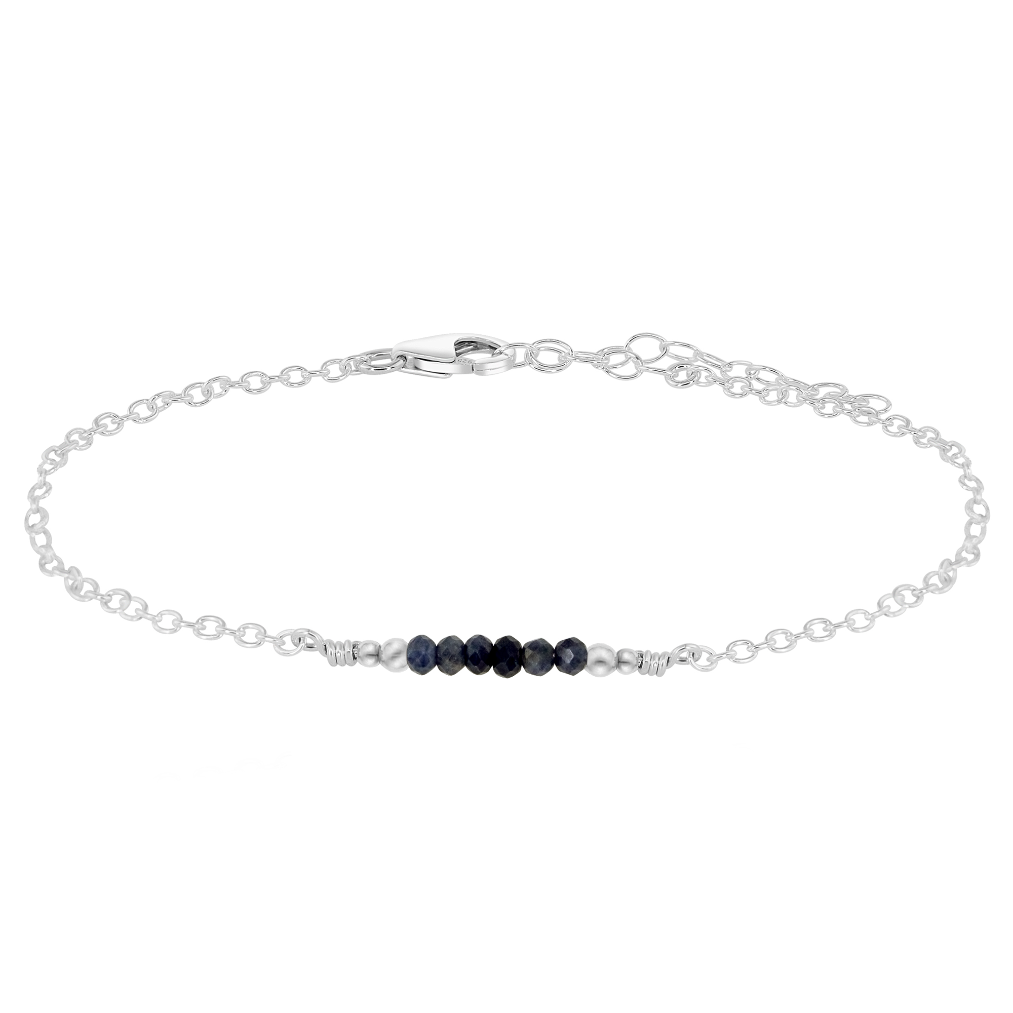 Sparkling Sapphire Gemstone Faceted Bead Bar Anklet