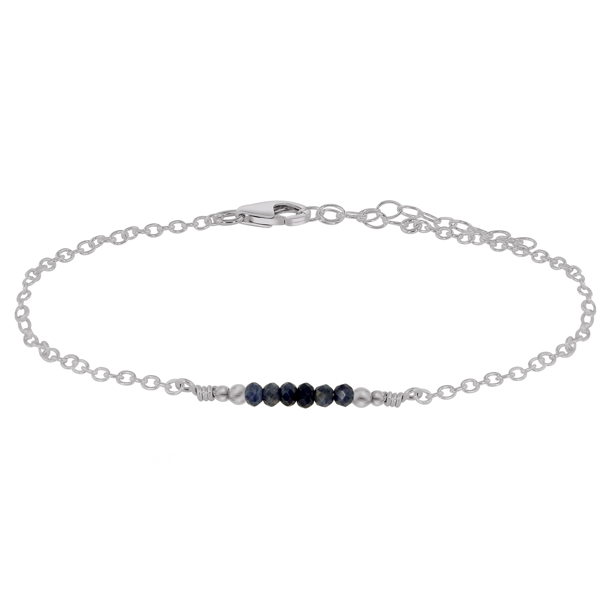 Sparkling Sapphire Gemstone Faceted Bead Bar Anklet