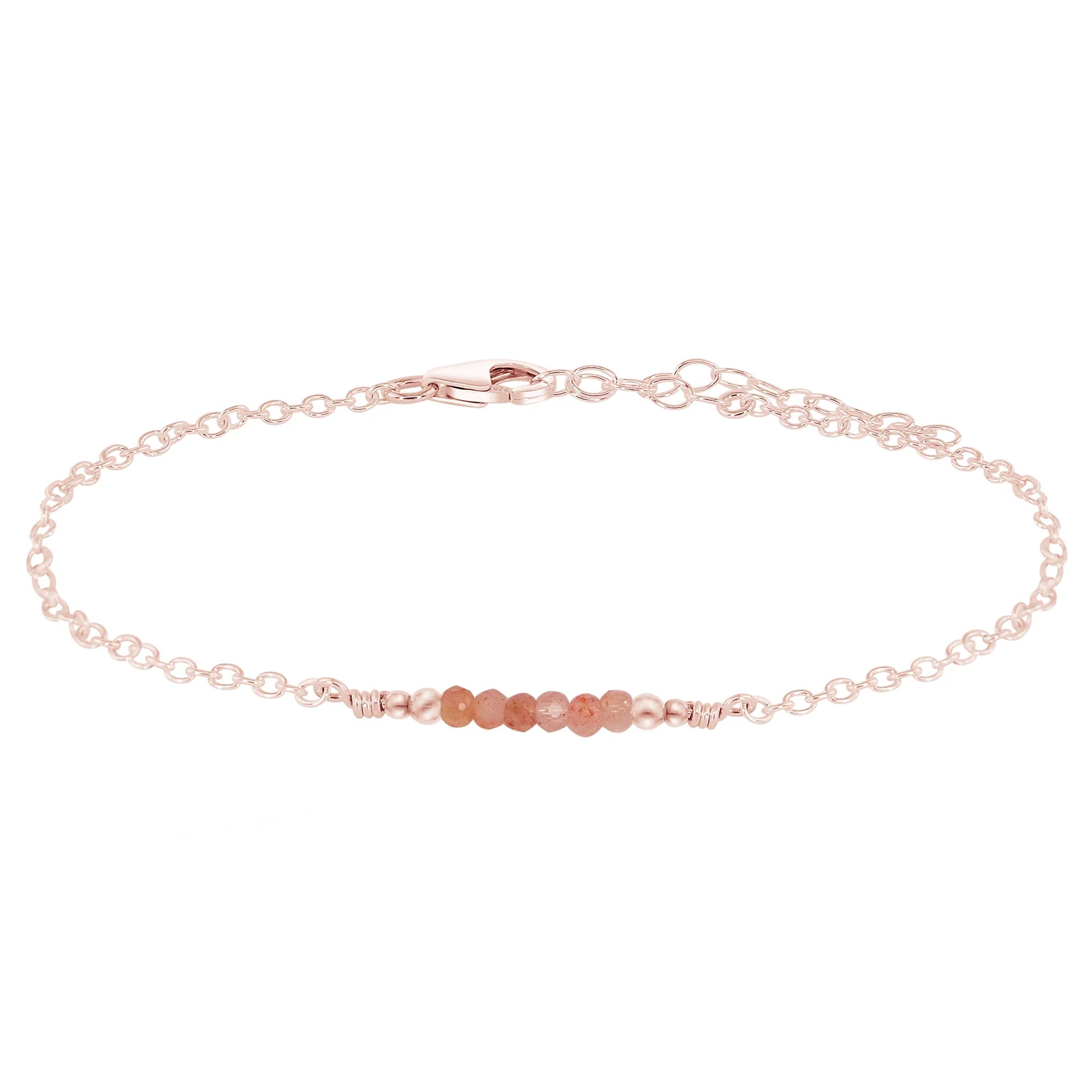 Sparkling Sunstone Gemstone Faceted Bead Bar Anklet - Sparkling Sunstone Gemstone Faceted Bead Bar Anklet - 14k Gold Fill - Luna Tide Handmade Crystal Jewellery