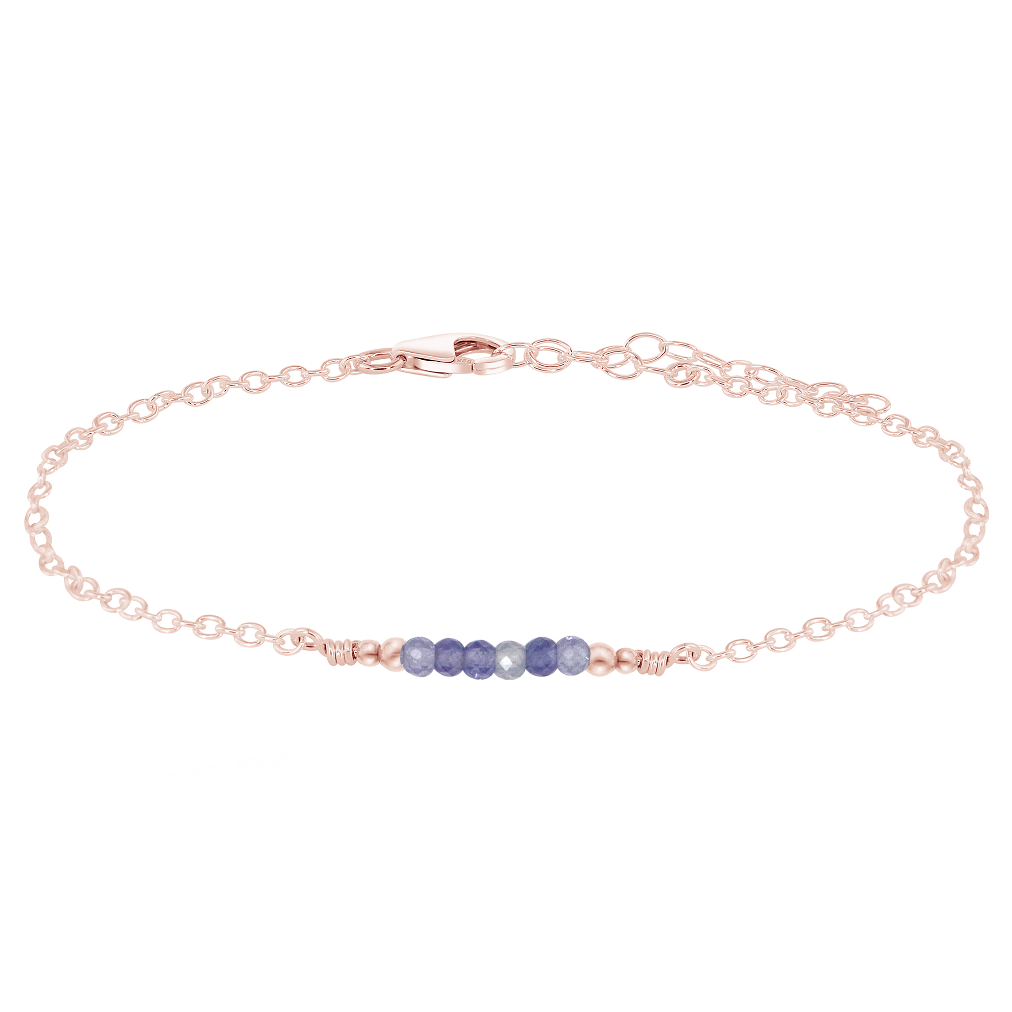 Sparkling Tanzanite Gemstone Faceted Bead Bar Anklet