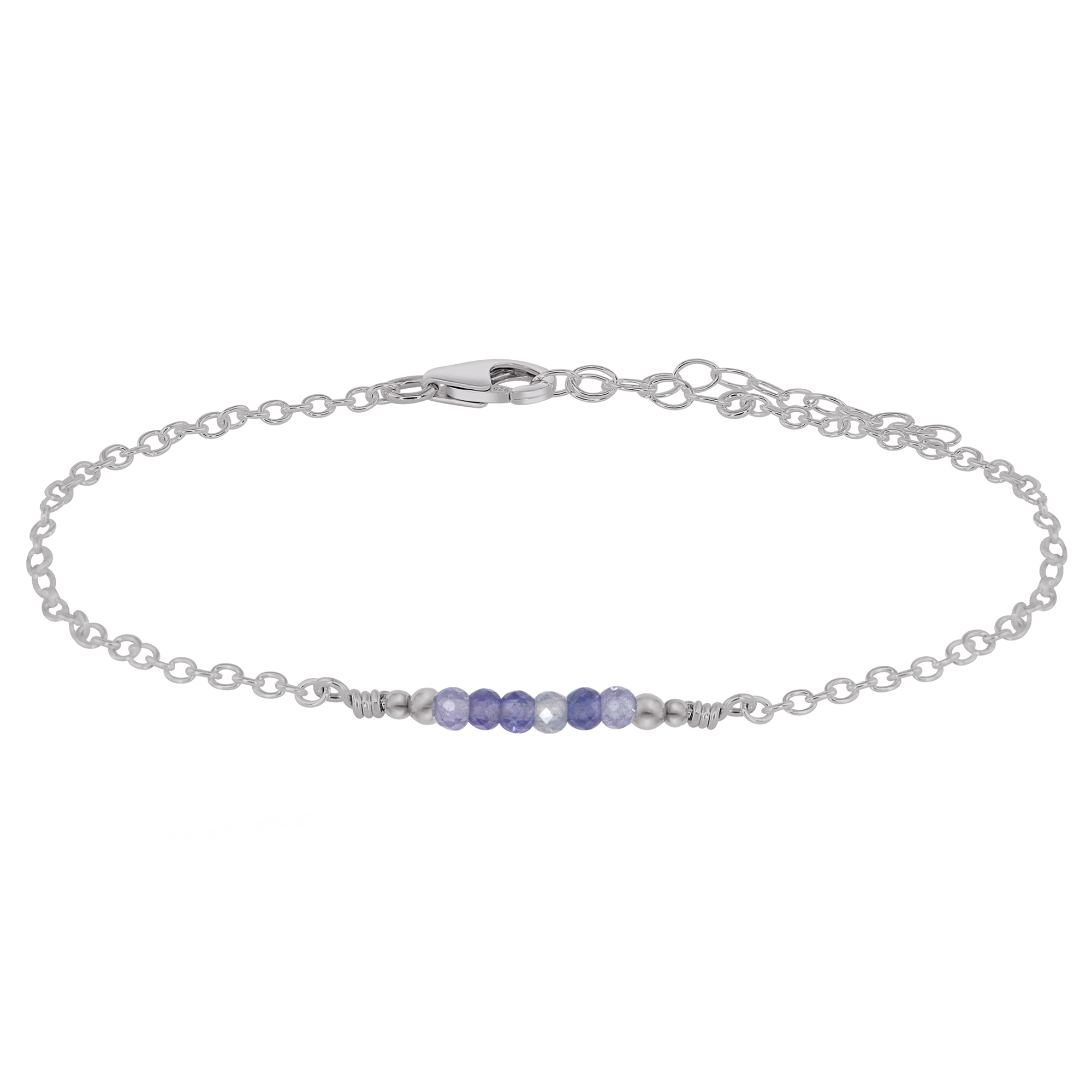 Sparkling Tanzanite Gemstone Faceted Bead Bar Anklet