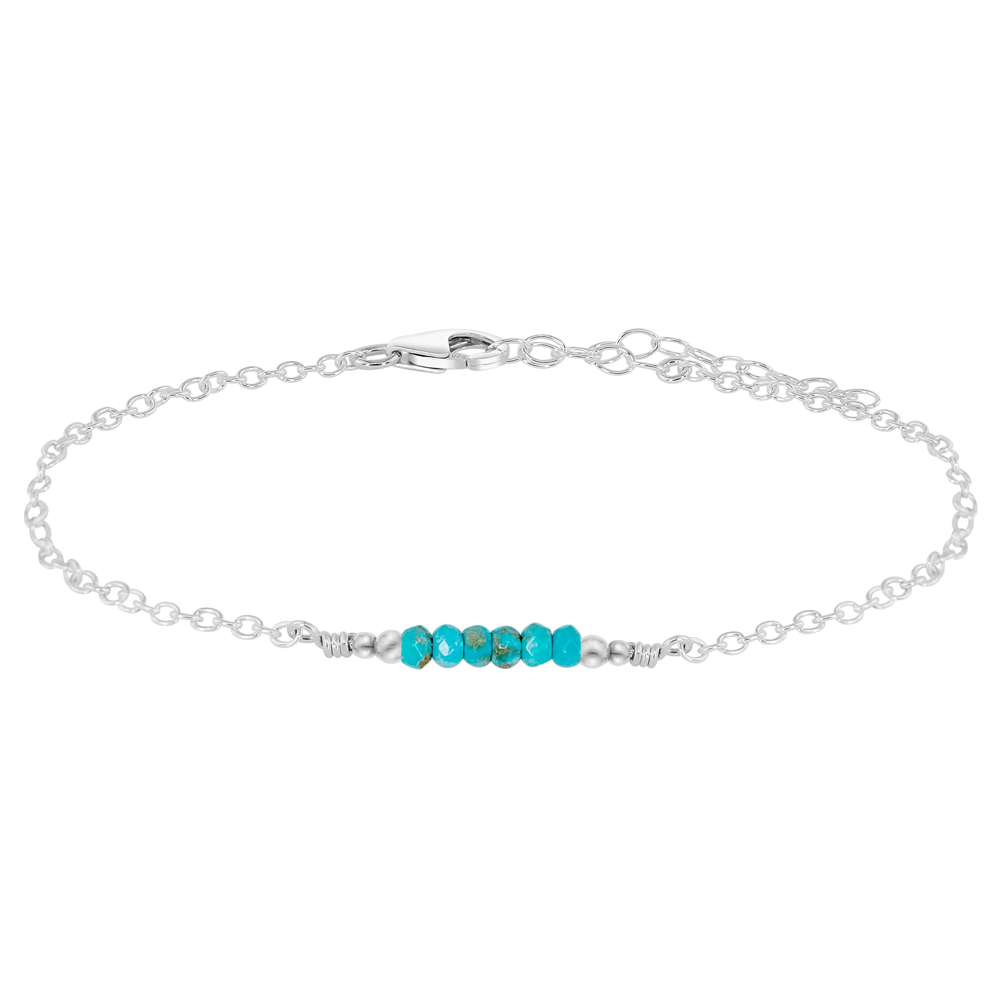 Sparkling Turquoise Gemstone Faceted Bead Bar Anklet