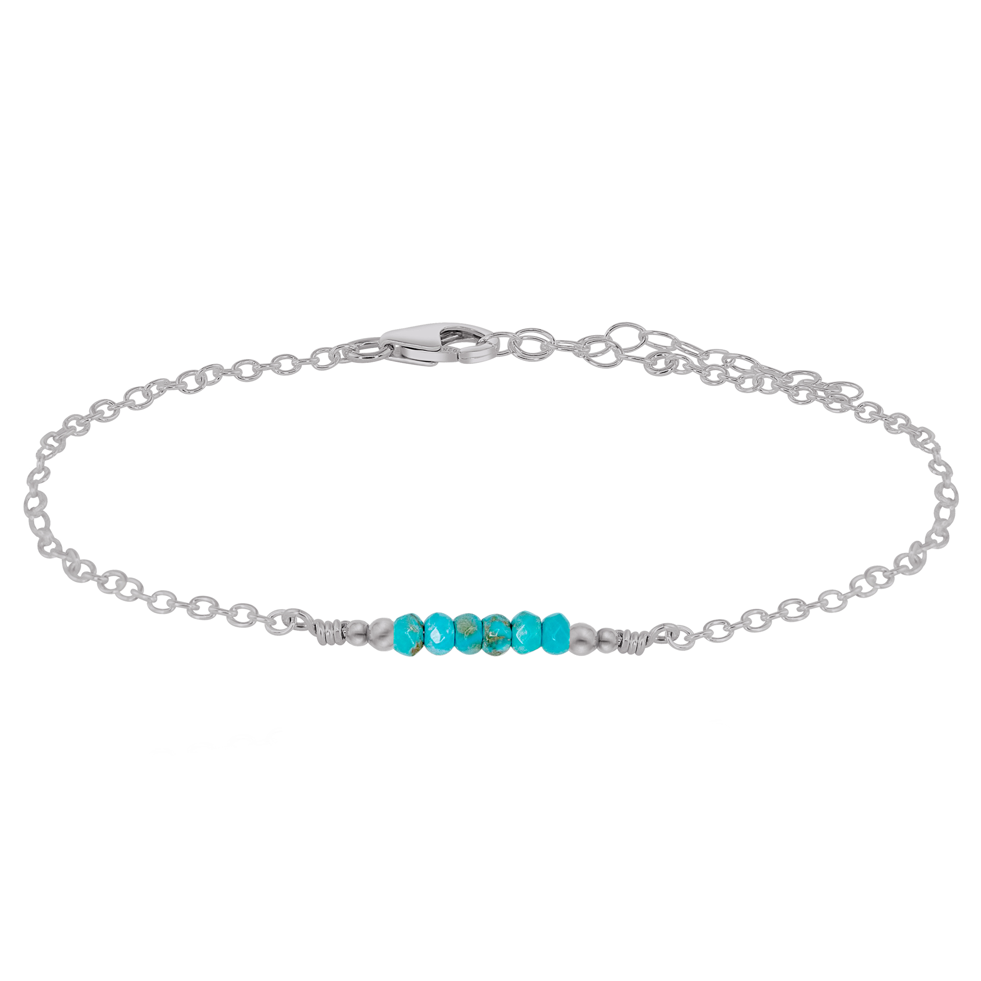 Sparkling Turquoise Gemstone Faceted Bead Bar Anklet