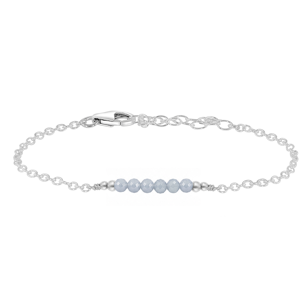 Sparkling Angelite Gemstone Faceted Bead Bar Bracelet