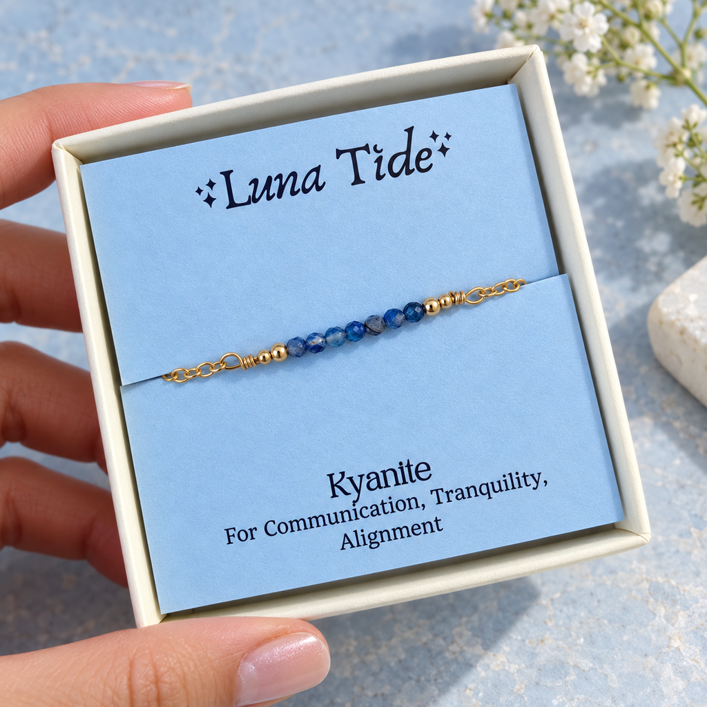Sparkling Kyanite Gemstone Faceted Bead Bar Bracelet