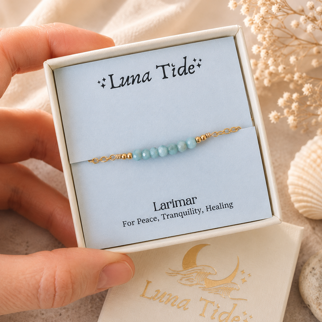 Sparkling Blue Larimar Gemstone Faceted Bead Bar Bracelet
