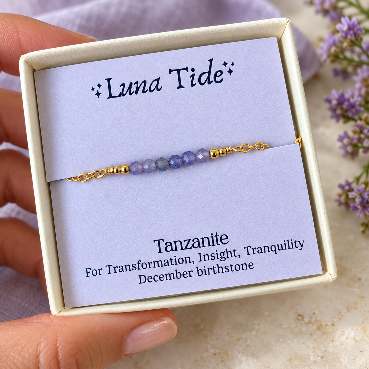 Sparkling Tanzanite Gemstone Faceted Bead Bar Anklet