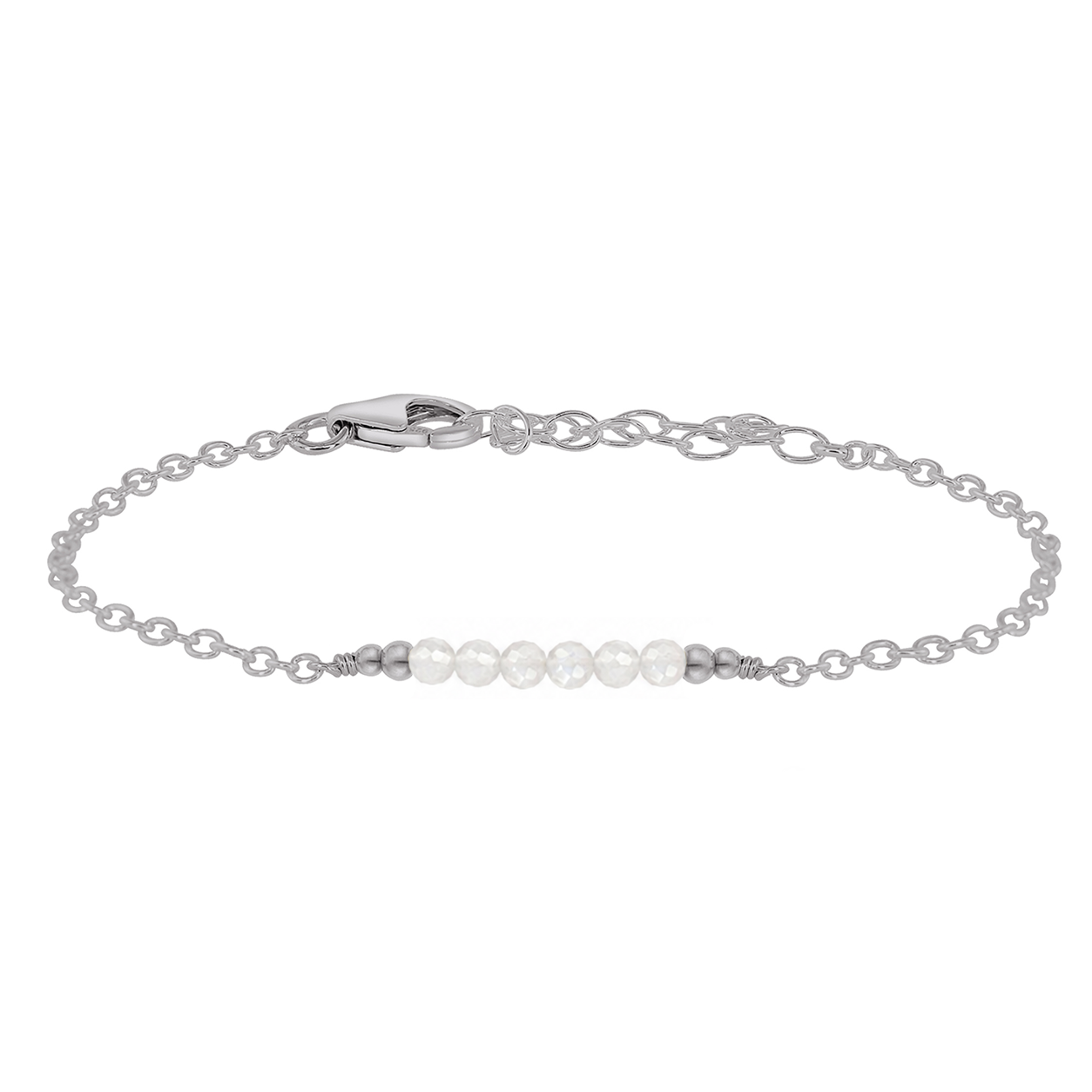 Sparkling White Moonstone Gemstone Faceted Bead Bar Bracelet