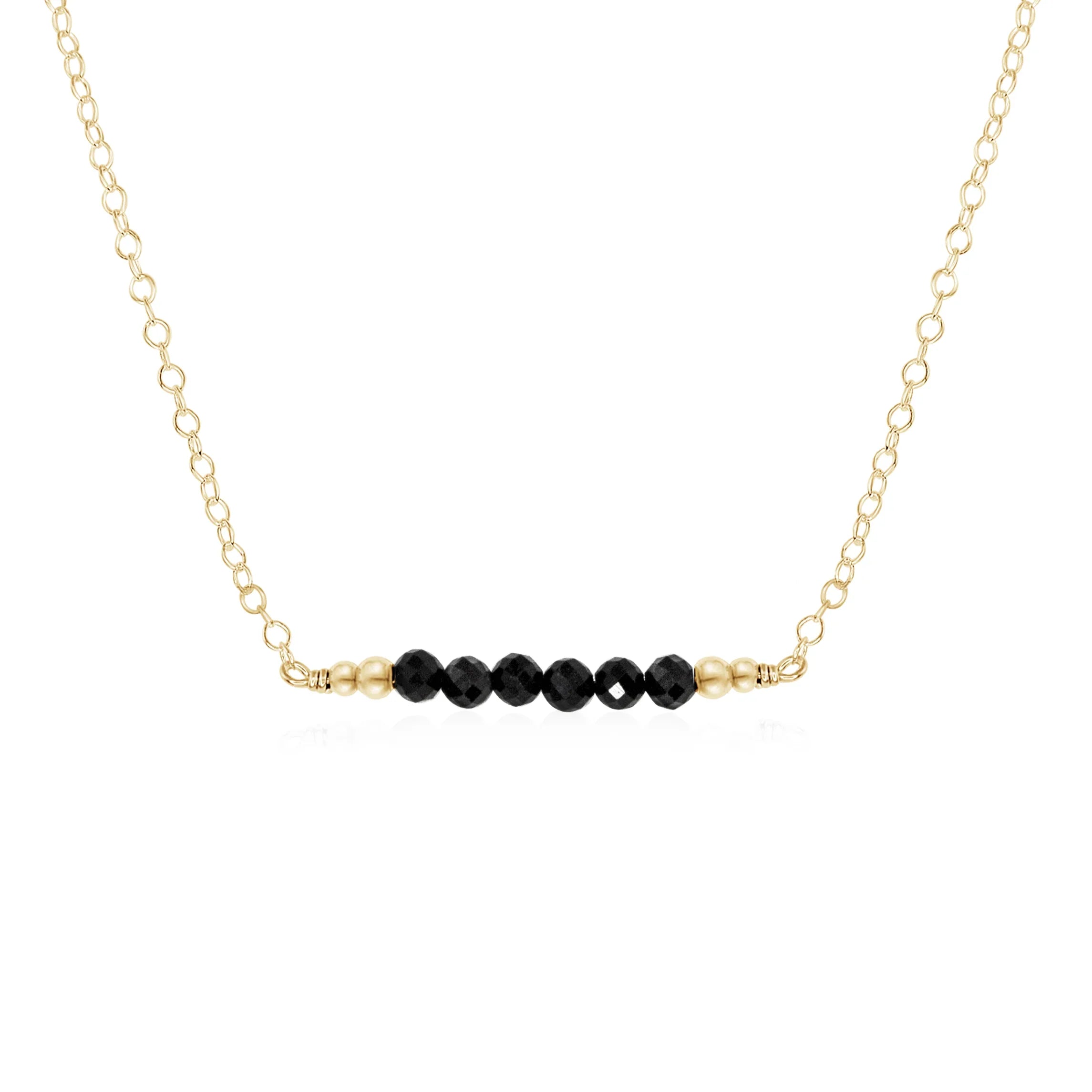 Sparkling Black Tourmaline Faceted Bead Bar Necklace - Sparkling Black Tourmaline Faceted Bead Bar Necklace - 14k Gold Fill - Luna Tide Handmade Crystal Jewellery