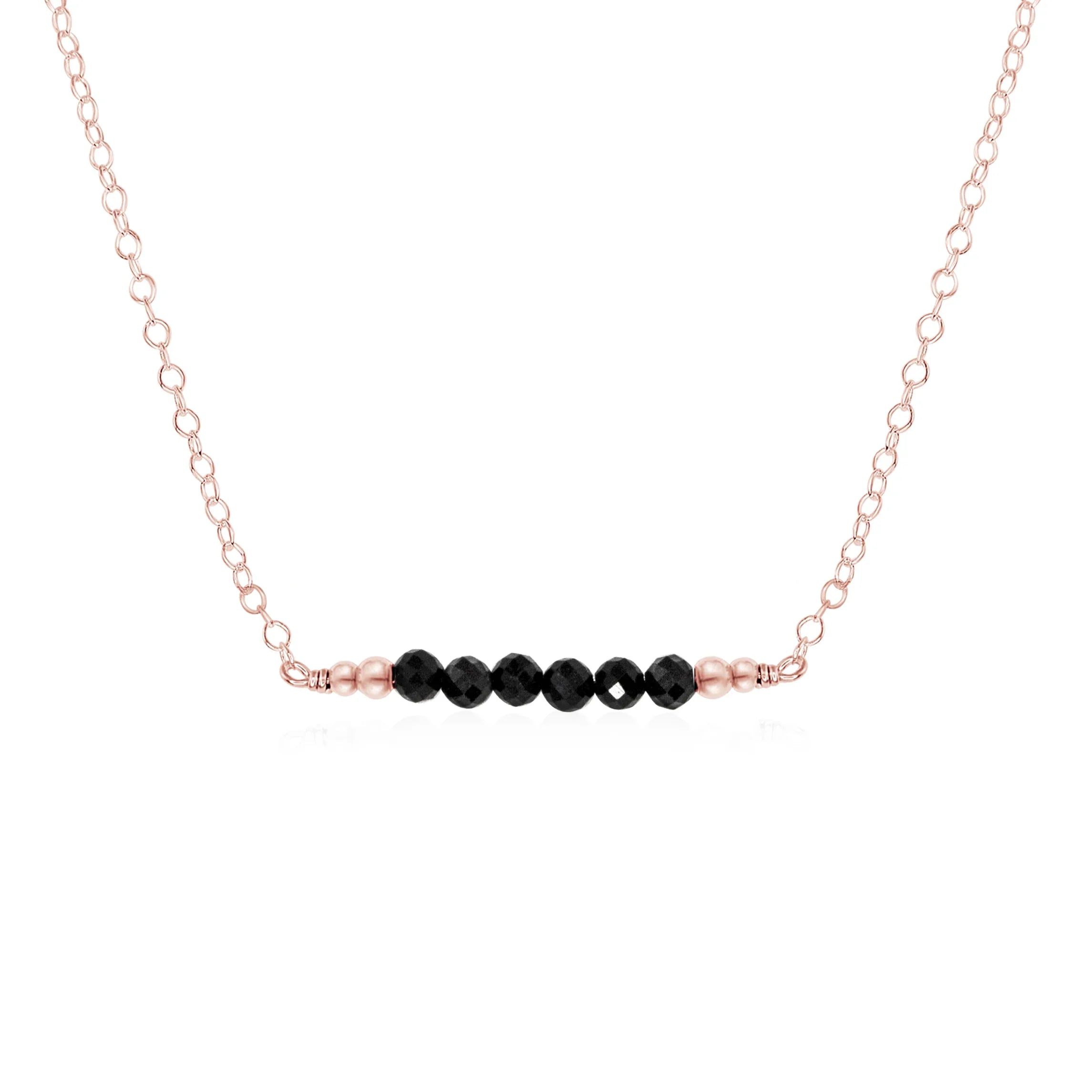 Sparkling Black Tourmaline Faceted Bead Bar Necklace - Sparkling Black Tourmaline Faceted Bead Bar Necklace - 14k Rose Gold Fill - Luna Tide Handmade Crystal Jewellery