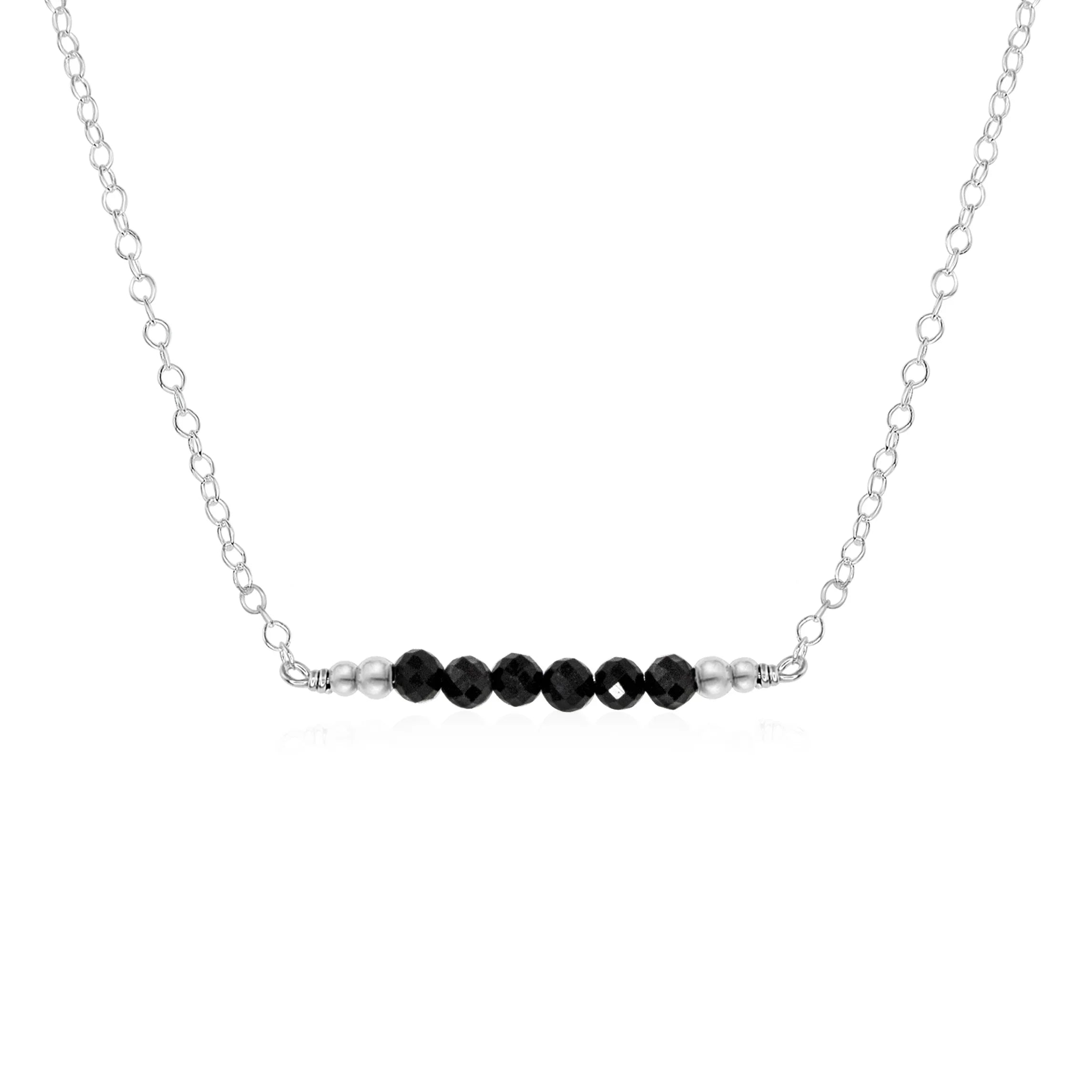 Sparkling Black Tourmaline Faceted Bead Bar Necklace - Sparkling Black Tourmaline Faceted Bead Bar Necklace - Sterling Silver - Luna Tide Handmade Crystal Jewellery