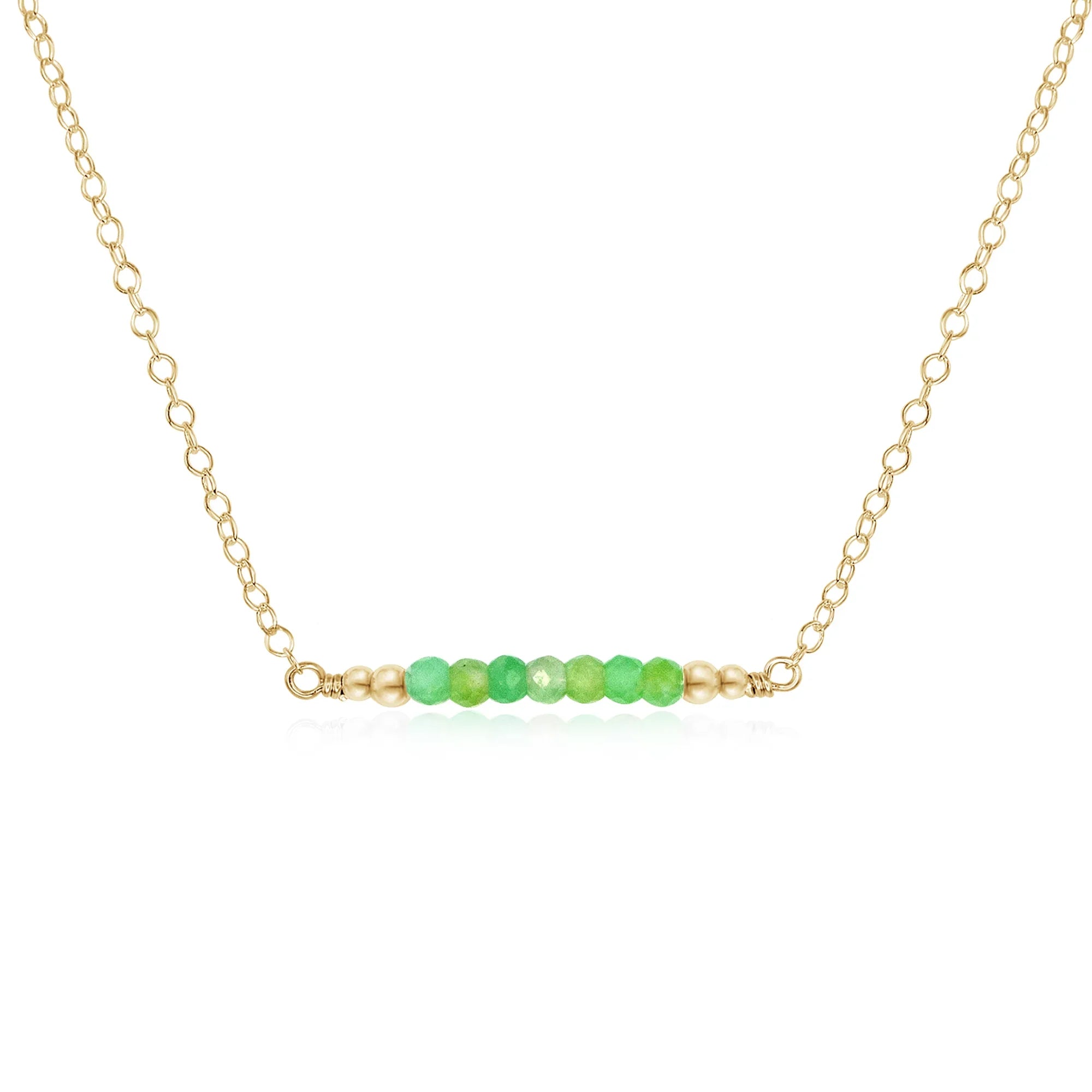 Sparkling Chrysoprase Faceted Bead Bar Necklace - Sparkling Chrysoprase Faceted Bead Bar Necklace - 14k Gold Fill - Luna Tide Handmade Crystal Jewellery