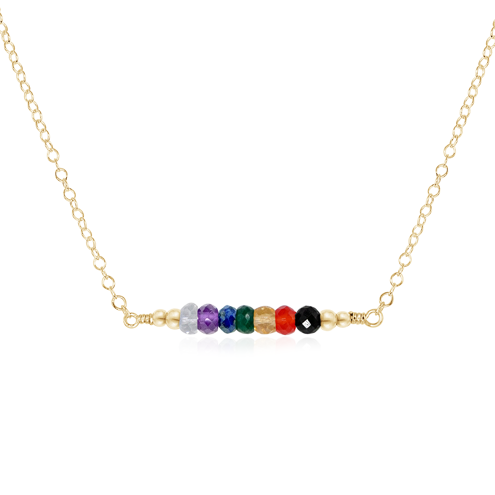 Sparkling Chakra Crystals Faceted Bead Bar Necklace