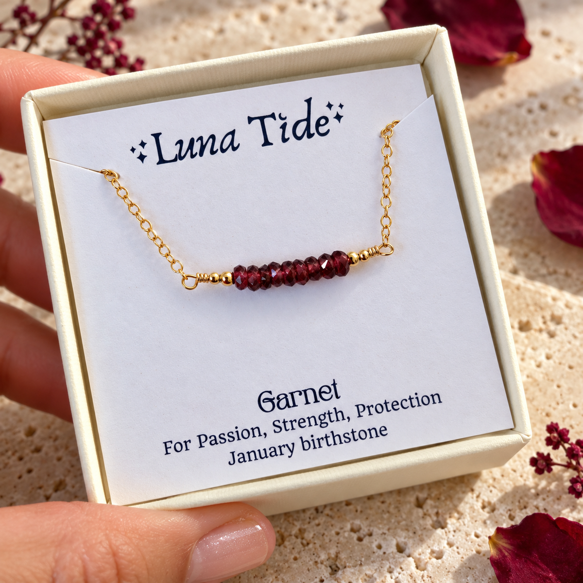 Sparkling Red Garnet Faceted Bead Bar Necklace